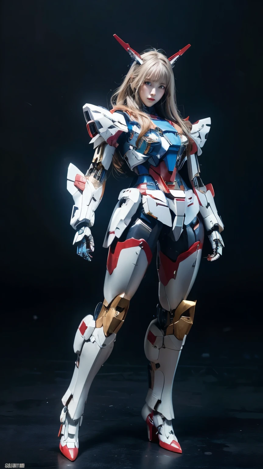 Textured skin, Super Detail, Attention to detail, high quality, high quality, High resolution, 1080p, hard disk, beautiful,(Gundam Girl),beautiful,Mecha Cyborg Girl,Battle Mode,Girl with a mechanical body,She wears a futuristic Gundam mecha,Full Body Shot