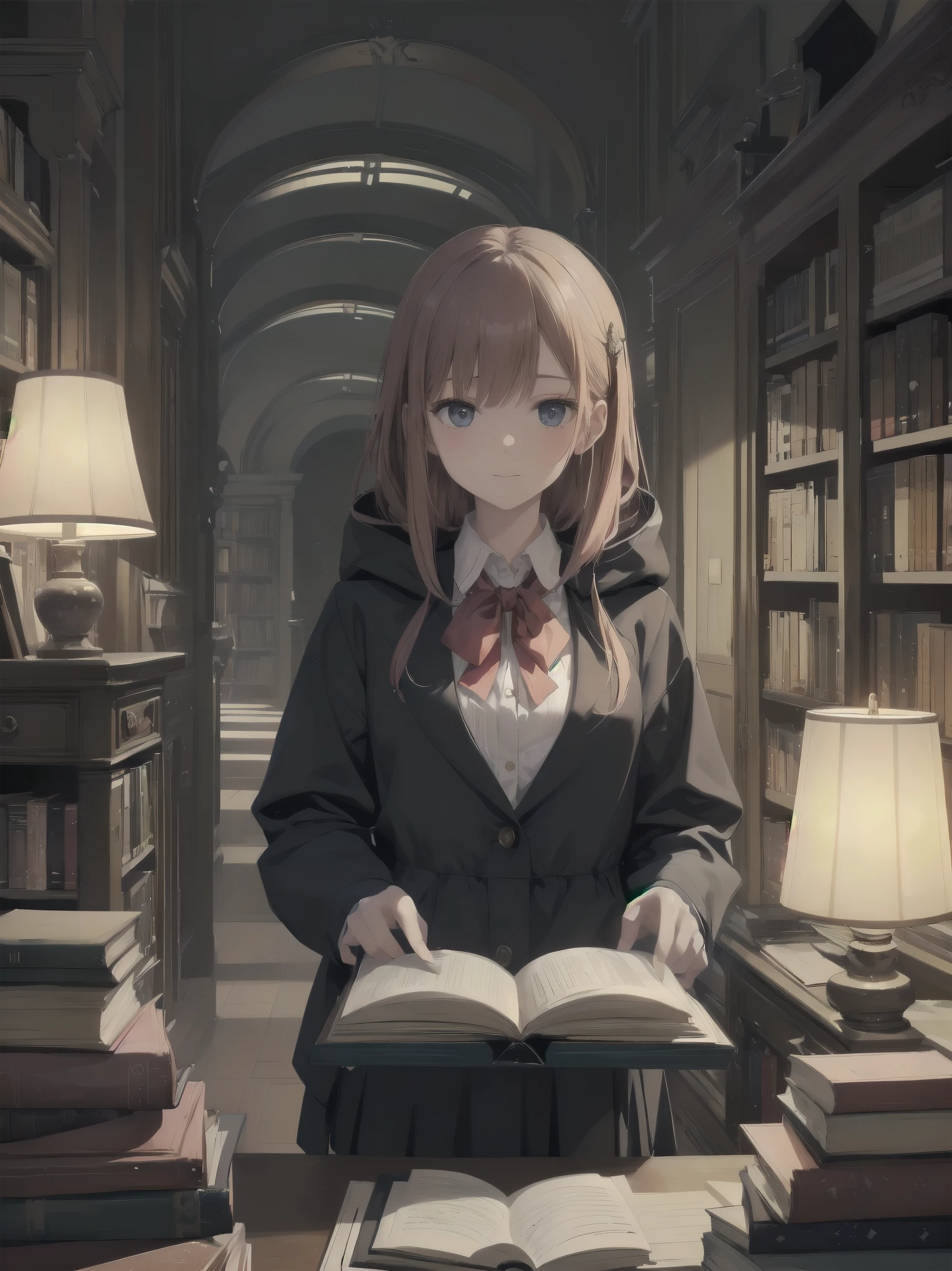 Subtitle: {{library}} {{uniform}} {{reading books}}
The library at night. As if to break the silence, a beautiful girl, Saori, was buried in a huge pile of materials in her . She was pulling old books off the shelves and following each word in the faint light of her flashlight. Suddenly, he felt a presence creeping up behind him and turned to see a man wearing a black hood standing silently. I didn't expect you here," the man said in a cold voice. The man said in a cold voice. But Saori smiled without fear and replied, "I thought you knew the answer." He replied. She closed the book in her hand, took out a small camera she had hidden in her chest, and said, "You have the audacity to do that with a pretty face. But let's settle this. She said challengingly.
