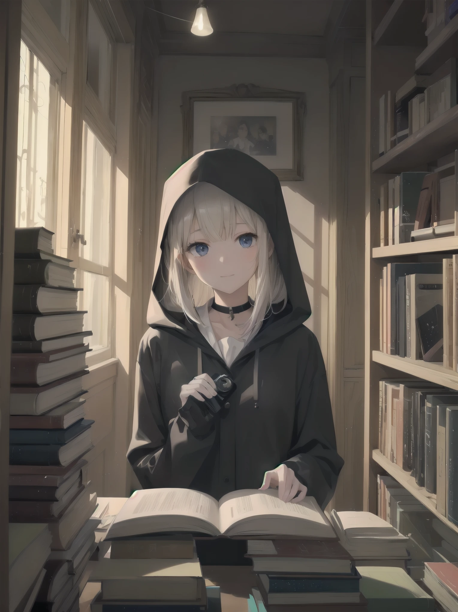 Subtitle: {{library}} {{uniform}} {{reading books}}
The library at night. As if to break the silence, a beautiful girl, Saori, was buried in a huge pile of materials in her . She was pulling old books off the shelves and following each word in the faint light of her flashlight. Suddenly, he felt a presence creeping up behind him and turned to see a man wearing a black hood standing silently. I didn't expect you here," the man said in a cold voice. The man said in a cold voice. But Saori smiled without fear and replied, "I thought you knew the answer." He replied. She closed the book in her hand, took out a small camera she had hidden in her chest, and said, "You have the audacity to do that with a pretty face. But let's settle this. She said challengingly.