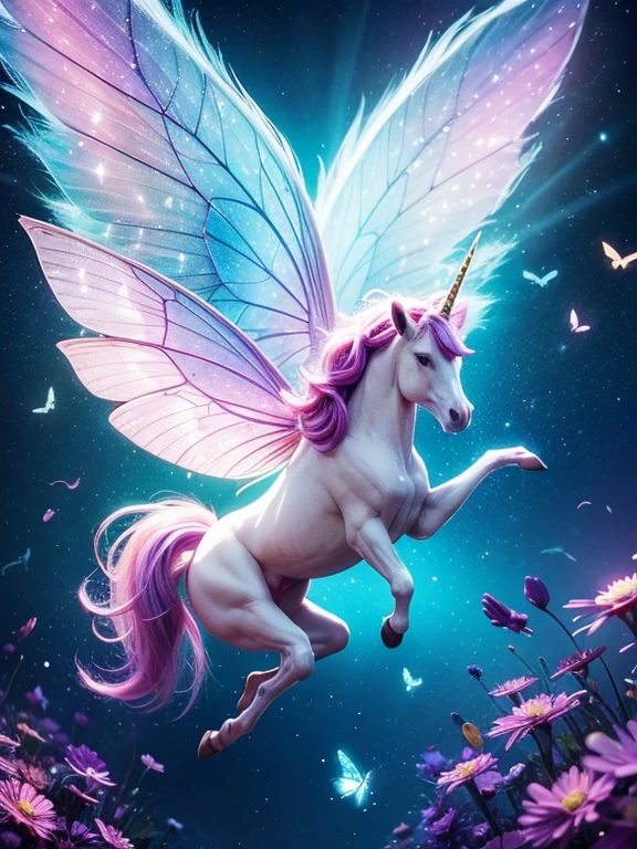fairy unicorn and fairies flying around it