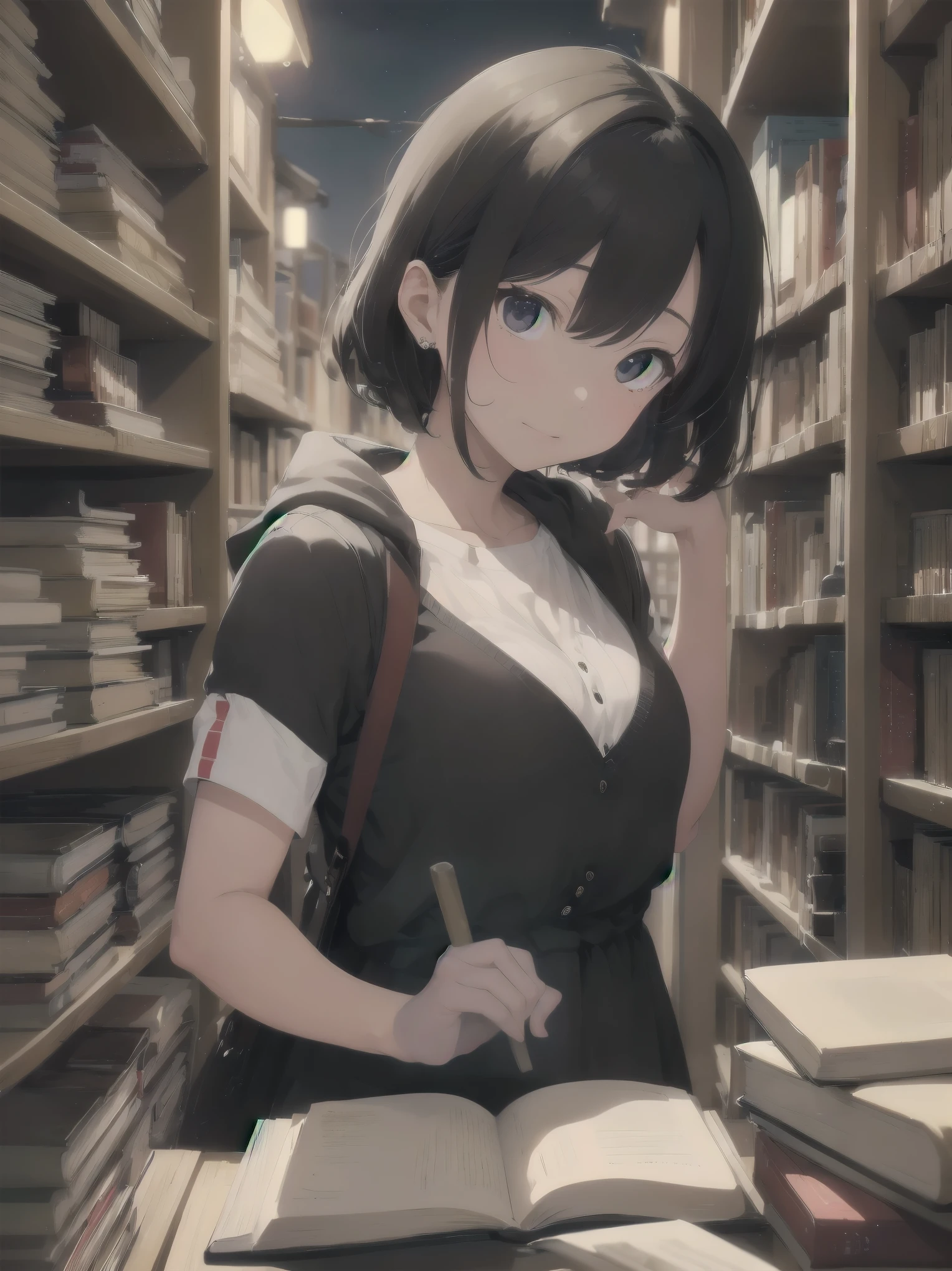 Subtitle: {{library}} {{uniform}} {{reading books}} The library at night. As if to break the silence, a beautiful girl, Saori, was buried in a huge pile of materials in her . She was pulling old books off the shelves and following each word in the faint light of her flashlight. Suddenly, he felt a presence creeping up behind him and turned to see a man wearing a black hood standing silently. I didn't expect you here," the man said in a cold voice. The man said in a cold voice. But Saori smiled without fear and replied, "I thought you knew the answer." He replied. She closed the book in her hand, took out a small camera she had hidden in her chest, and said, "You have the audacity to do that with a pretty face. But let's settle this. She said challengingly.