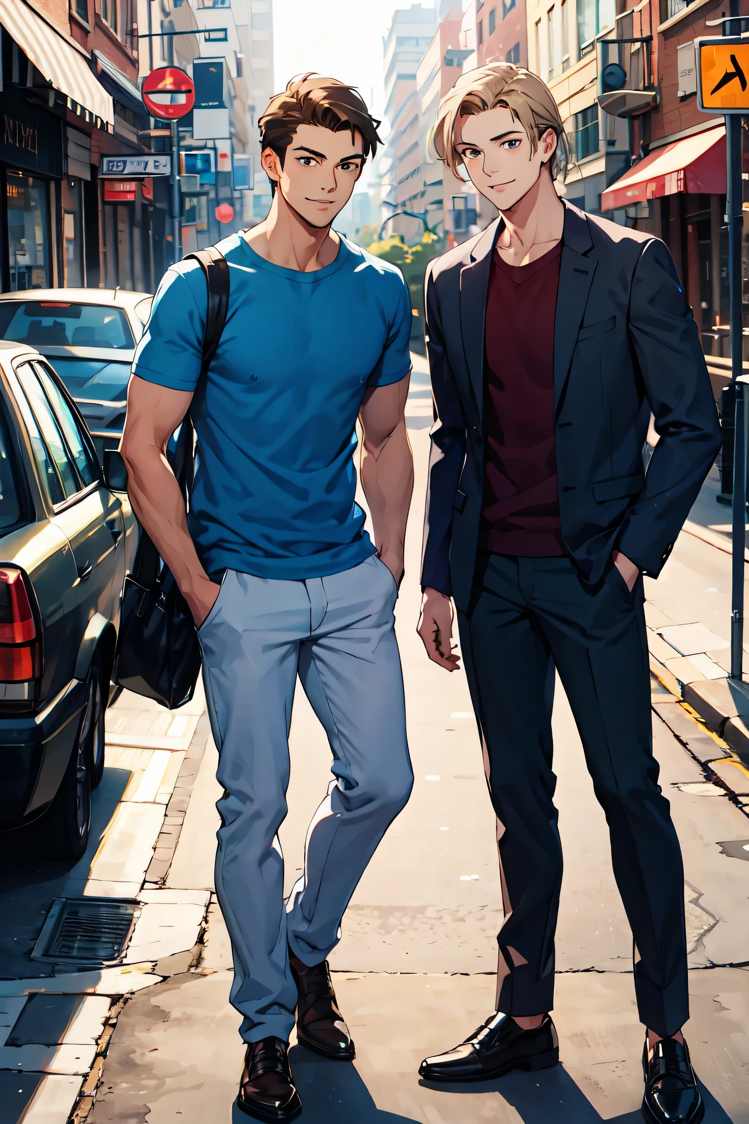 Handsome men short hair ,casual ,street ,happy