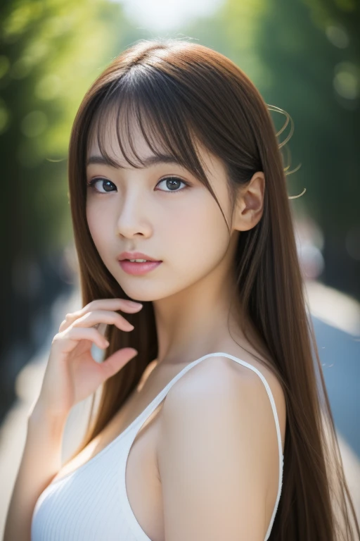 (masterpiece、16k image、high resolution、highest quality)、solo、One Girl、(Japanese Girls' High School Sailor Uniform,perfection)、(Perfect Anatomy,Beautiful body、Healthy Body、Beautiful Skin)、sunny day、Black-haired、ponytail、black eye、On the way home、Small Tits:1.5、School zone、artistic.、Beautiful woman、Beautiful Body、smile、Age 22