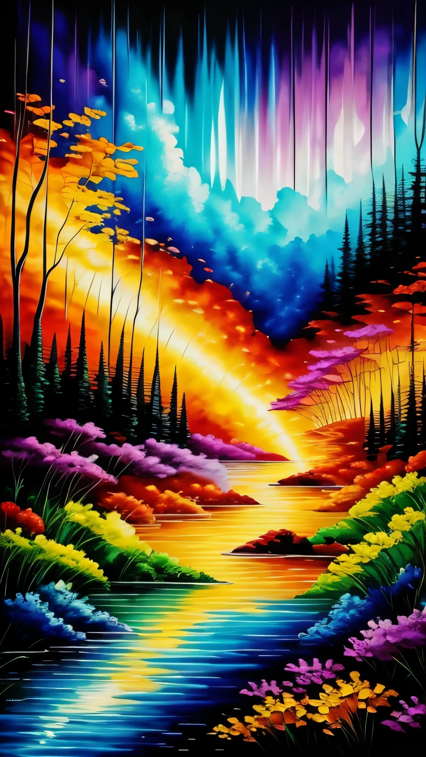fusion of oil painting and watercolor painting, best quality, super fine, 16k, incredibly absurdres, extremely detailed, delicate, flashy and dynamic depiction, a work of art depicting several kinds of Iridescent transparent and translucent creatures, cool, cute, complete darkness, a ray of light, and a variety of shades and gradations, various fancy image effects