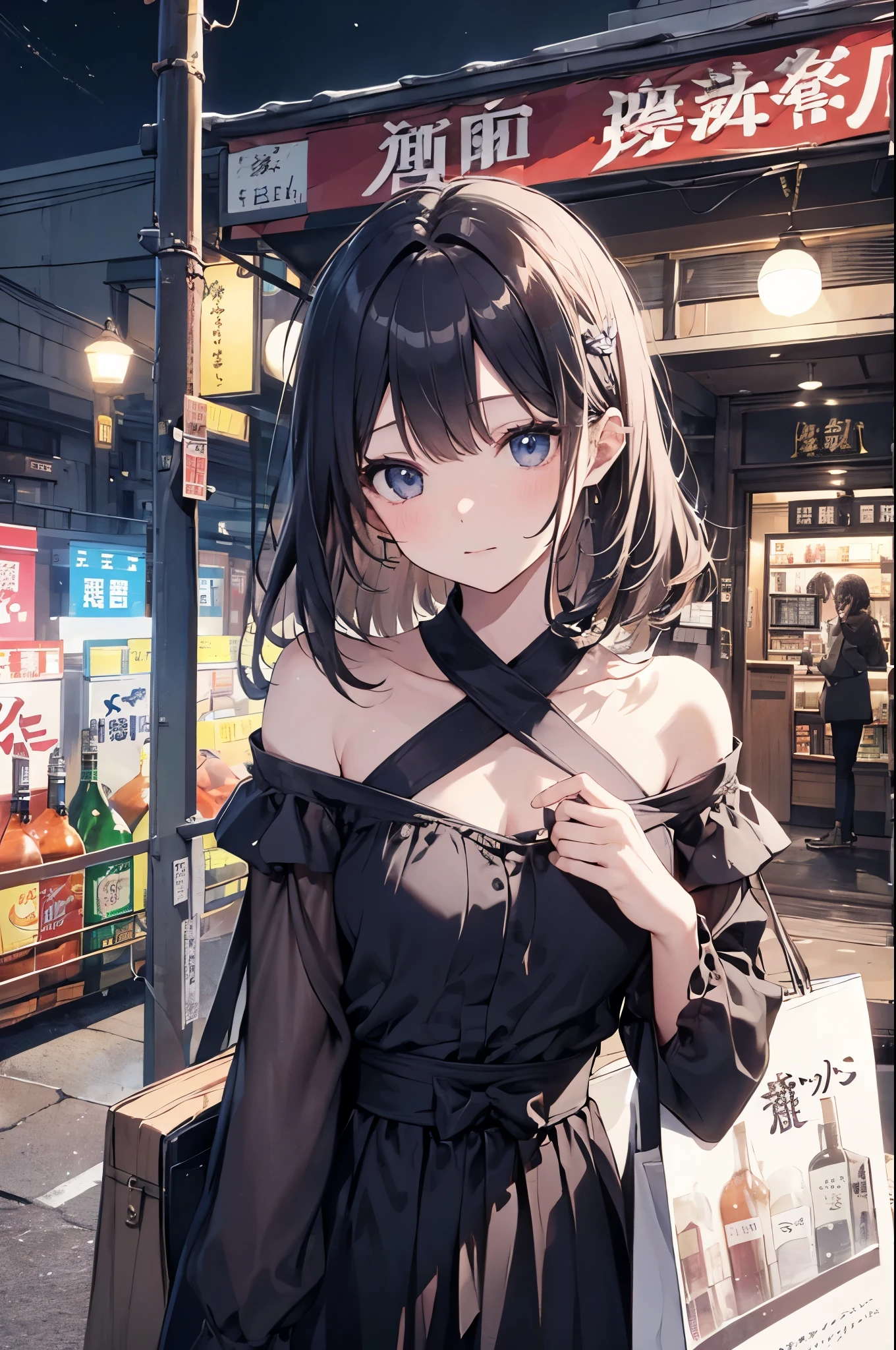 (Pretty sister:1.3)、(Super detailed)、Spring atmosphere、night、liquor、居liquor屋、Messy Hair、moisture