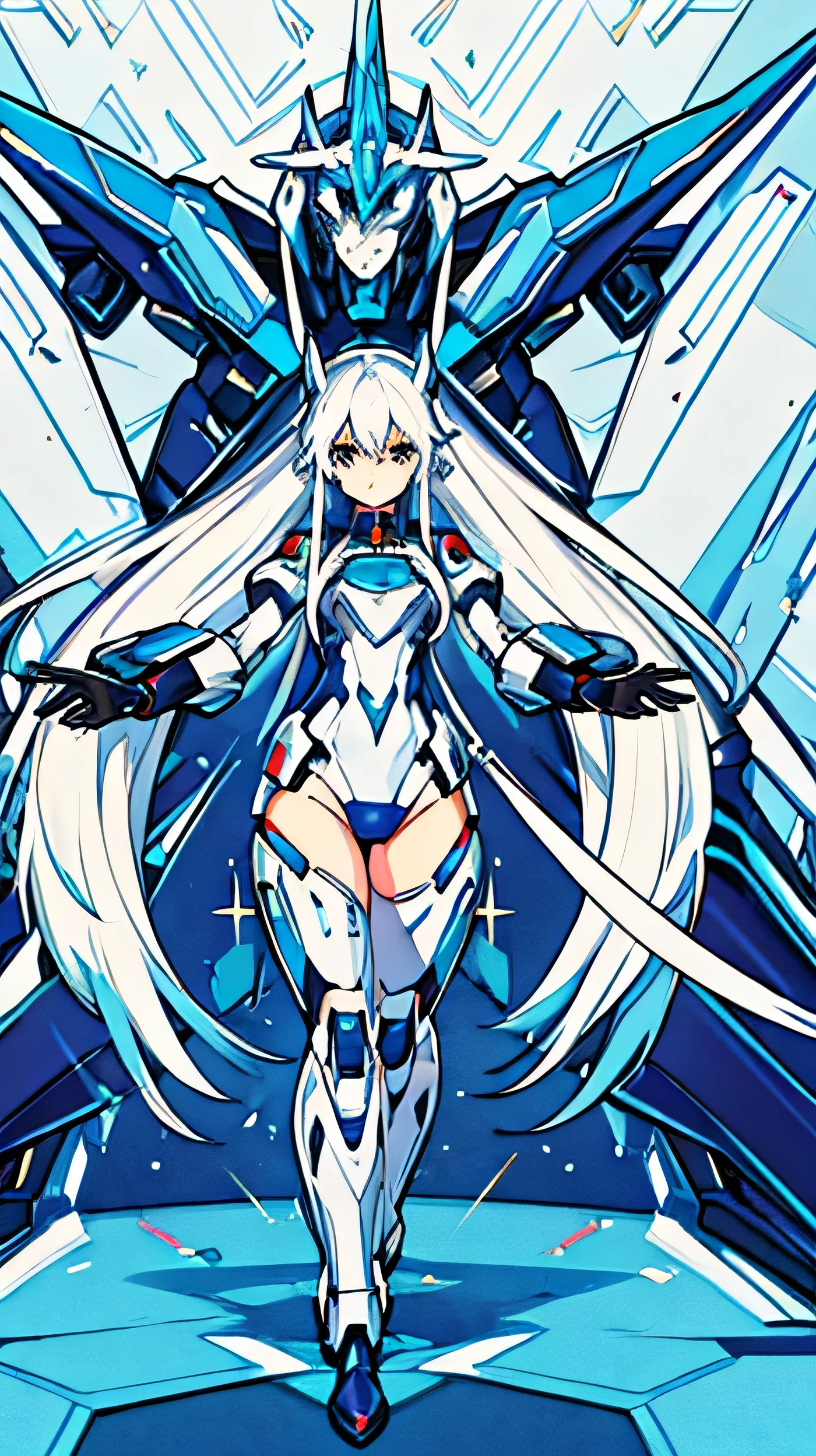 masterpiece, highest quality, One girl, beautiful, cyber punk, cool, Long white hair, Mecha,battle