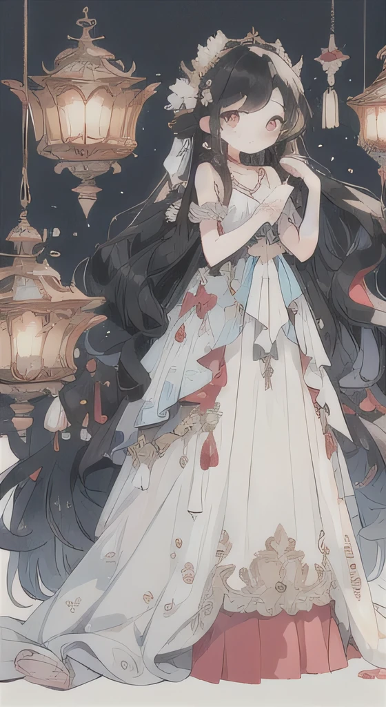 beautiful girl，One Girl，Black Hair，Super Long Hair，Very long hair，Straight Hair，Red Eyes，Bright Red Eyes，