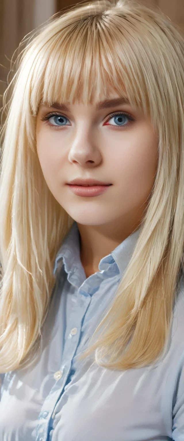 Unparalleled beauty, shiny shiny firm and shiny skin, bangs between eyes, shiny straight beautiful platinum blonde, super long straight silky hair, eyeliner, beautiful innocent , high definition big big beautiful bright eyes, beautiful and lovely girl, baby face, sve shirt.STOP.Safe_for_Work:2