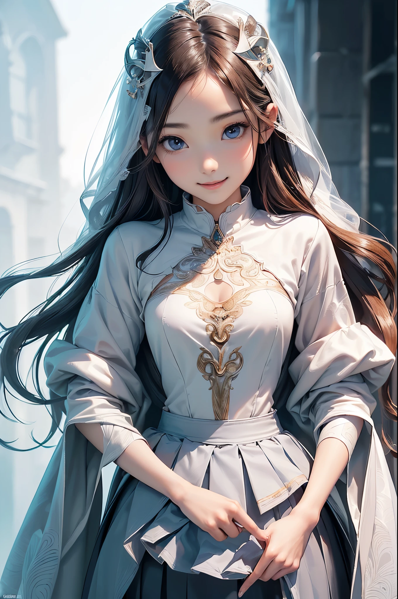 ((Biologically correct limb count))、(( Illustrations including faces))、4K、Masterpiece、((Focus on the face))、((Symmetrical, well-proportioned facial features))、Eyes with delicate depictions、Beautiful woman、Outstanding style、Slender Body、(General's clothes、High heels、((skirt)))、(Looking up、smile)、((Upper body close-up))、