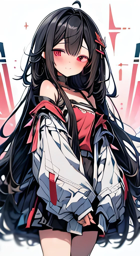 beautiful girl,One Girl,Black Hair,Super Long Hair,Very long hair,Straight Hair,Red Eyes,Bright Red Eyes,