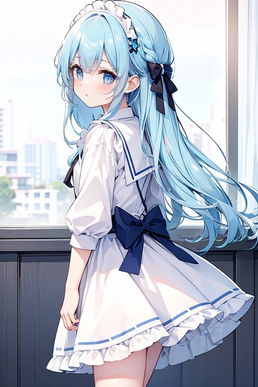 Maid clothes,girl,cute,pastel Blue,Blue Hair,cool,Vanilla iScream,blueberry,cream、profile、Separate skirt