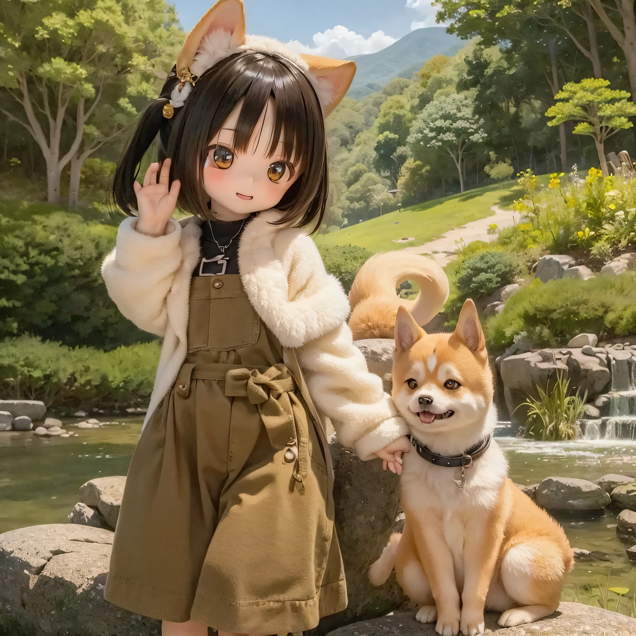 Shiba Inu girl rural scenery