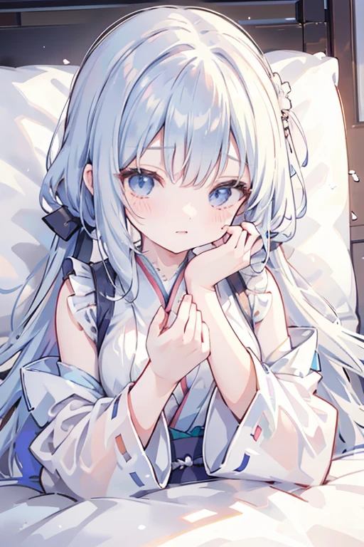 Lying on the bed,cute,Wearing Hanfu,exposed,Sideways,Reach out to the screen,There is a transparent sticky substance on the hands,Viscous material drawing,Lower Body,Wheezing and moaning,No face,Provocatively stretching out a hand to play with the transparent mucus and pulling out the silk