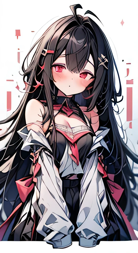 beautiful girl,One Girl,Black Hair,Super long hair,Very long hair,Straight hair,Red eyes,Bright Red eyes,