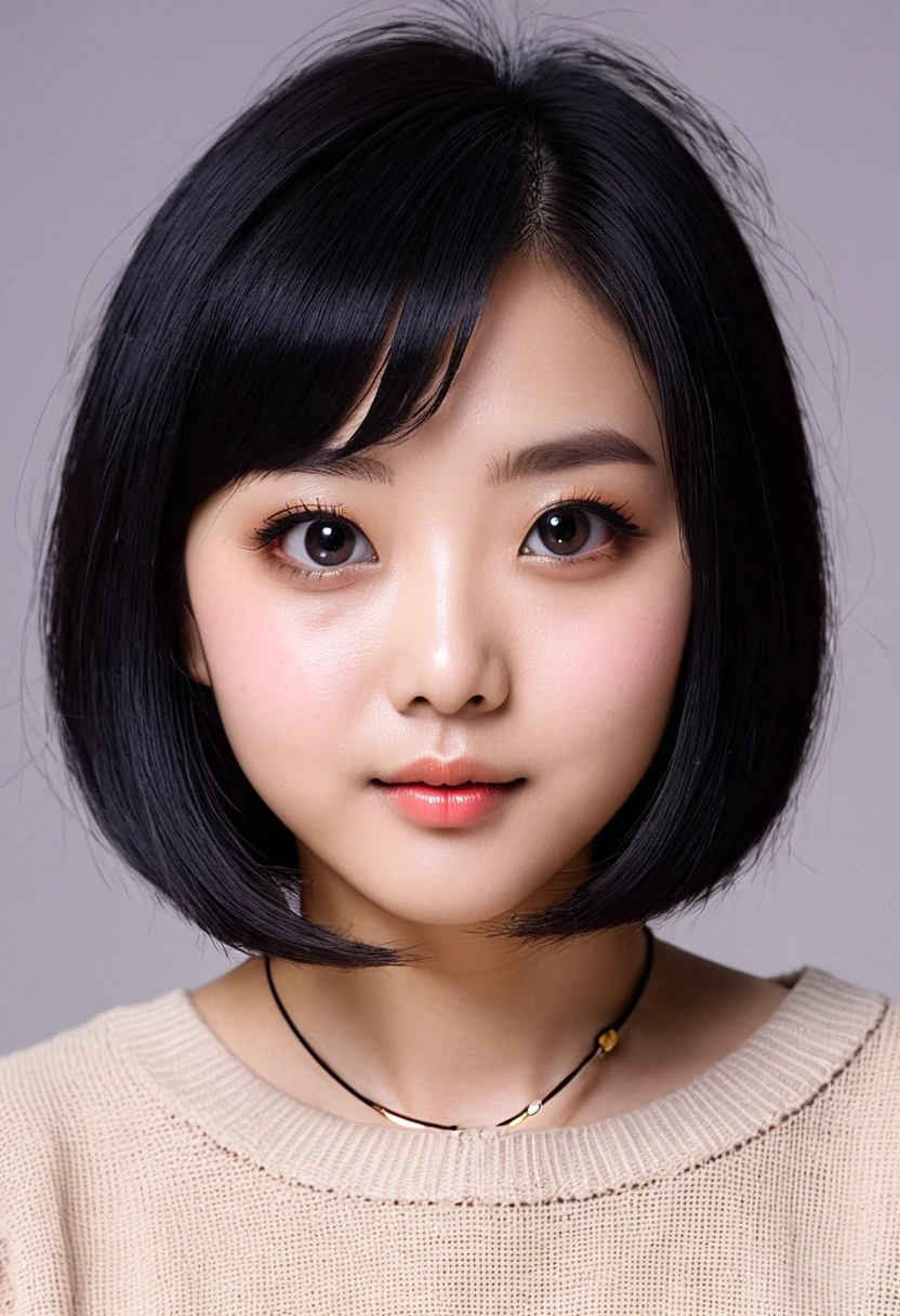 、Big eyes、Tanuki face、girl、Bob Hair、Black Hair、round face、Korean Style、Small face、