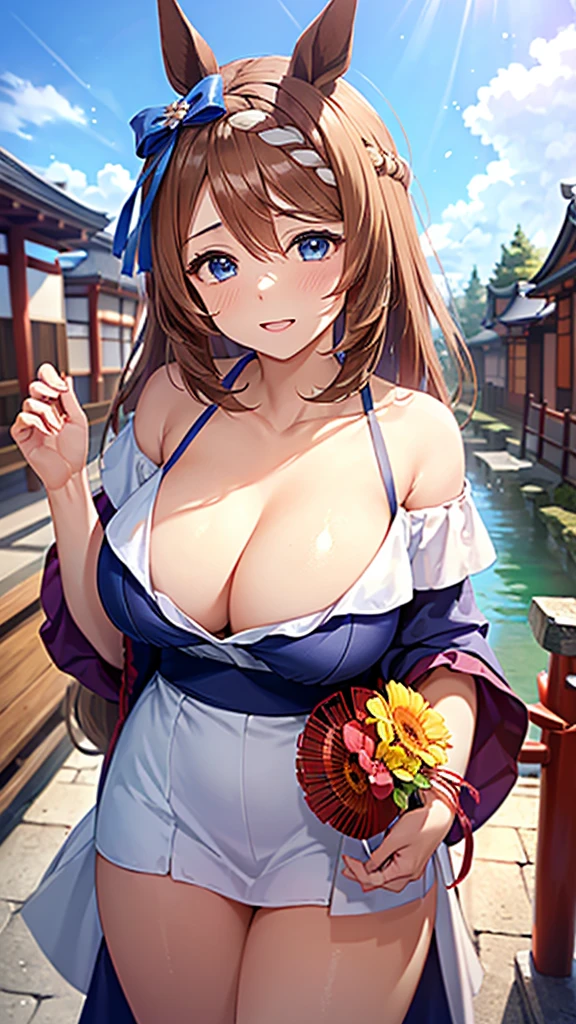 (((masterpiece))),(((High resolution)))、(((8K)))、super creek \(umamusume\)、(((perfect face)))、(((beauty of japan)))、40 years old、(((beautiful face))), (((off shoulder dress))), embarrassed look, look at the camera, (thighs)、top quality eyes, detailed texture, look at the camera, standing, big tits, plump
