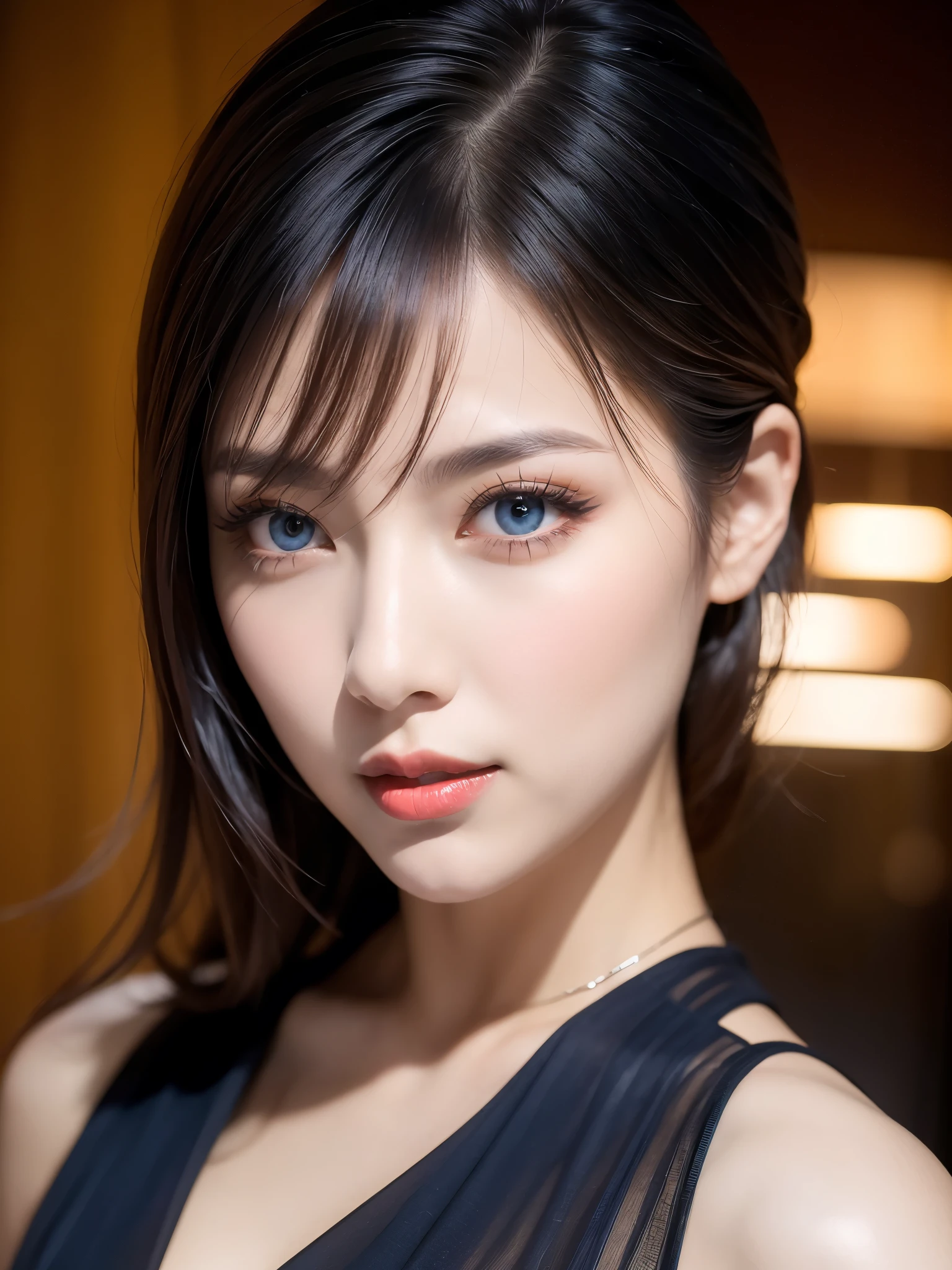 (Dark red right eye), (Dark blue left eye), (((masterpiece))), (((highest quality: 1.4))), ((Super Detail: 1.4)) , Lovely lady, Gorgeous Chinese Model, Translucent dress, See-through dress, Gorgeous exotic features, Amber neon eyes:1.5,  Shining silver hair, Highly detailed facial features, Expressive Face, Detailed Texture, Natural Skin Shader, Sexy Girls, amazing, skin tight dress, Japanese Model, Volumetric, Warm shades beneath her skin, Eyeshadow、Professional makeup、Gorgeous makeup、Portraiture、Sharp Eyes、Ultra-high resolution full body shots、heterochromia with left is blue and right is red