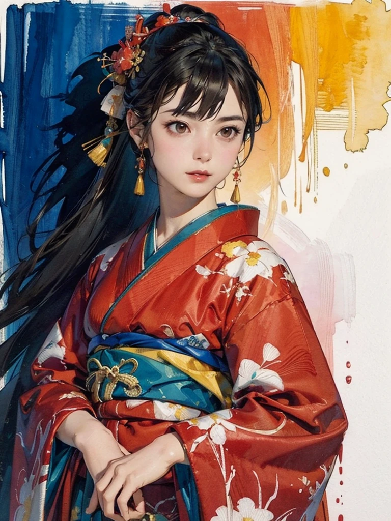 (highest quality、8k、32k、masterpiece)、(masterpiece,up to date,Exceptional:1.2), anime,One girl,前hair,black_hair, Beautiful 8k eyes,cloud,Day,dress,Looking_in_Audience,Outdoor,red_Neckwear,red_ribbon,ribbon,river,short_hair,short_sleeve,null,nullscraper,一人in,Are standing,town,winer、((Very beautiful woman, Fuller lips, Japanese pintern kimono))、((色鮮やかなDay本の着物)))、(((Medium Shot)))、Blunt 前hair、(High resolution)、、Very beautiful face and eyes、1 girl 、Round and small face、Narrow waist、delicine body、(highest quality high detail Rich skin details)、(highest quality、8k、Oil paints:1.2)、Very detailed、(Realistic、Realistic:1.37)、Bright colors、(((blackhair)))、(((長いhair)))、(((cowboy pictures)))、((( 古いDay本家屋の中)))、(masterpiece, highest quality, highest quality, Official Art, beautifully、aesthetic:1.2), (One girl), Very detailedな,(Fractal Art:1.3),colorful,Most detailed,Sengoku period(High resolution)、Very beautiful face and eyes、1 girl 、Round and small face、Tight waist、Delicine body、(highest quality high detail Rich skin details)、(highest quality、8k、Oil paints:1.2)、(Realistic、Realistic:1.37)、Incorporates a blend of watercolor and digital illustration techniques.