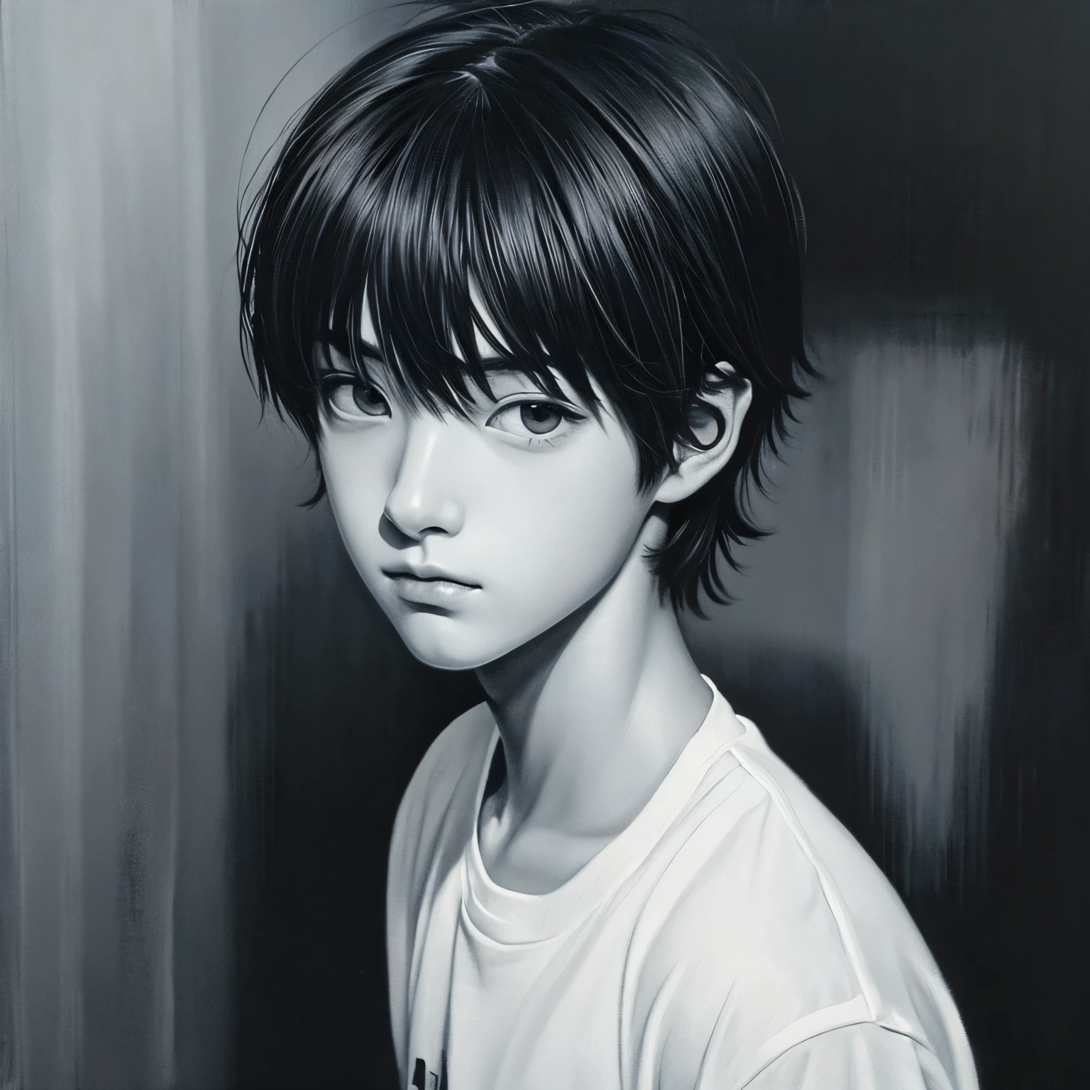 Oil painting manga boy,  Black and White