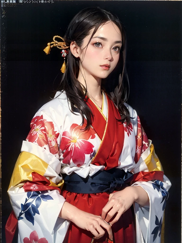 (highest quality、8k、32k、masterpiece)、(masterpiece,up to date,Exceptional:1.2), anime,One girl,前hair,black_hair, Beautiful 8k eyes,cloud,Day,dress,Looking_in_Audience,Outdoor,red_Neckwear,red_ribbon,ribbon,river,short_hair,short_sleeve,null,nullscraper,一人in,Are standing,town,winer、((Very beautiful woman, Fuller lips, Japanese pintern kimono))、((色鮮やかなDay本の着物)))、(((Medium Shot)))、Blunt 前hair、(High resolution)、、Very beautiful face and eyes、1 girl 、Round and small face、Narrow waist、delicine body、(highest quality high detail Rich skin details)、(highest quality、8k、Oil paints:1.2)、Very detailed、(Realistic、Realistic:1.37)、Bright colors、(((blackhair)))、(((長いhair)))、(((cowboy pictures)))、((( 古いDay本家屋の中)))、(masterpiece, highest quality, highest quality, Official Art, beautifully、aesthetic:1.2), (One girl), Very detailedな,(Fractal Art:1.3),colorful,Most detailed,Sengoku period(High resolution)、Very beautiful face and eyes、1 girl 、Round and small face、Tight waist、Delicine body、(highest quality high detail Rich skin details)、(highest quality、8k、Oil paints:1.2)、(Realistic、Realistic:1.37)、Incorporates a blend of watercolor and digital illustration techniques.