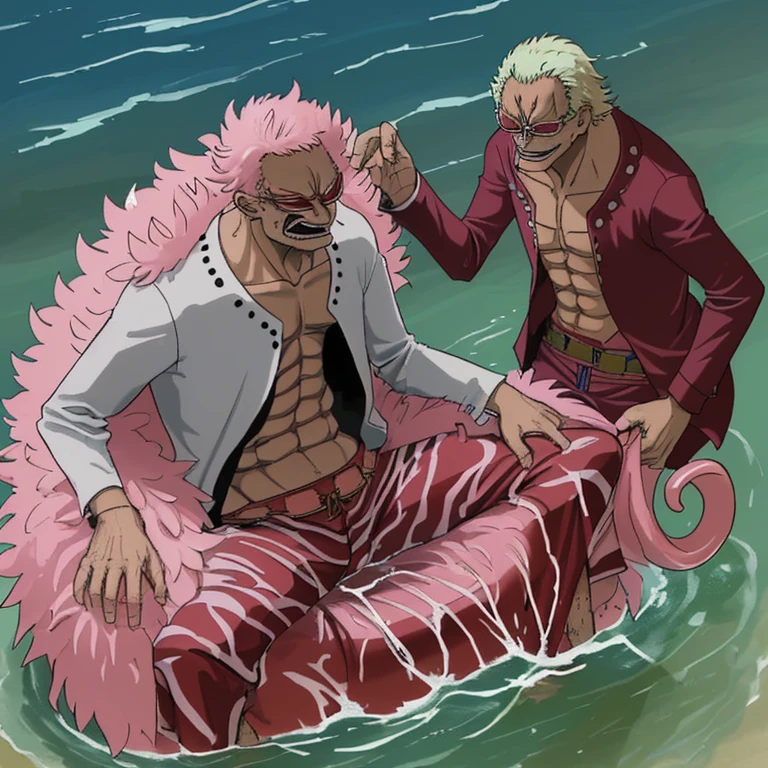 Doflamingo catches an old man in the river