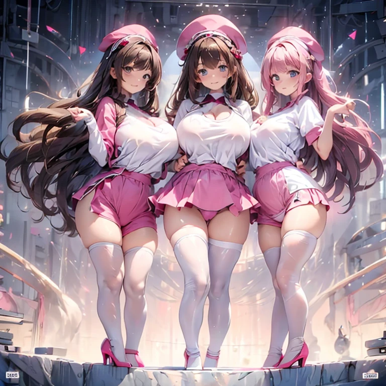 Ultra HD、Ultra high definition、Noise Reduction、perfection、、perfectionなアニメイラスト, Multiple Girls, Thousands of girls, Millions of girls, clone, Identical sister, An orderly line of sisters, An orderly line of sisters, Sisters standing in a line, Sisters in the background, Brown Hair, Curly Hair, Matching hairstyle, Hazel Eyes, smile, ((Matching outfits, Pink Uniform, High heels)), Matching hairstyles, White Background, High resolution, whole body, Pause、Camel Toe、Giant tit、Nipple Puffs、Cleavage、Plump、Super big breasts、Super big butt