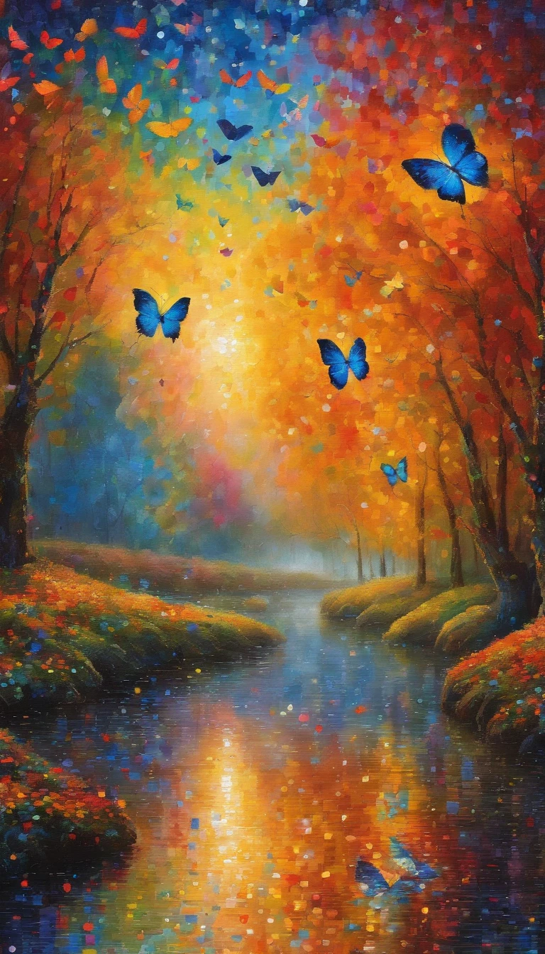 Beautiful energy art that gives power to those who see it。Landscape Images。butterflies dancing on the riverside。Fantastical。Dreamy。Fantasia。