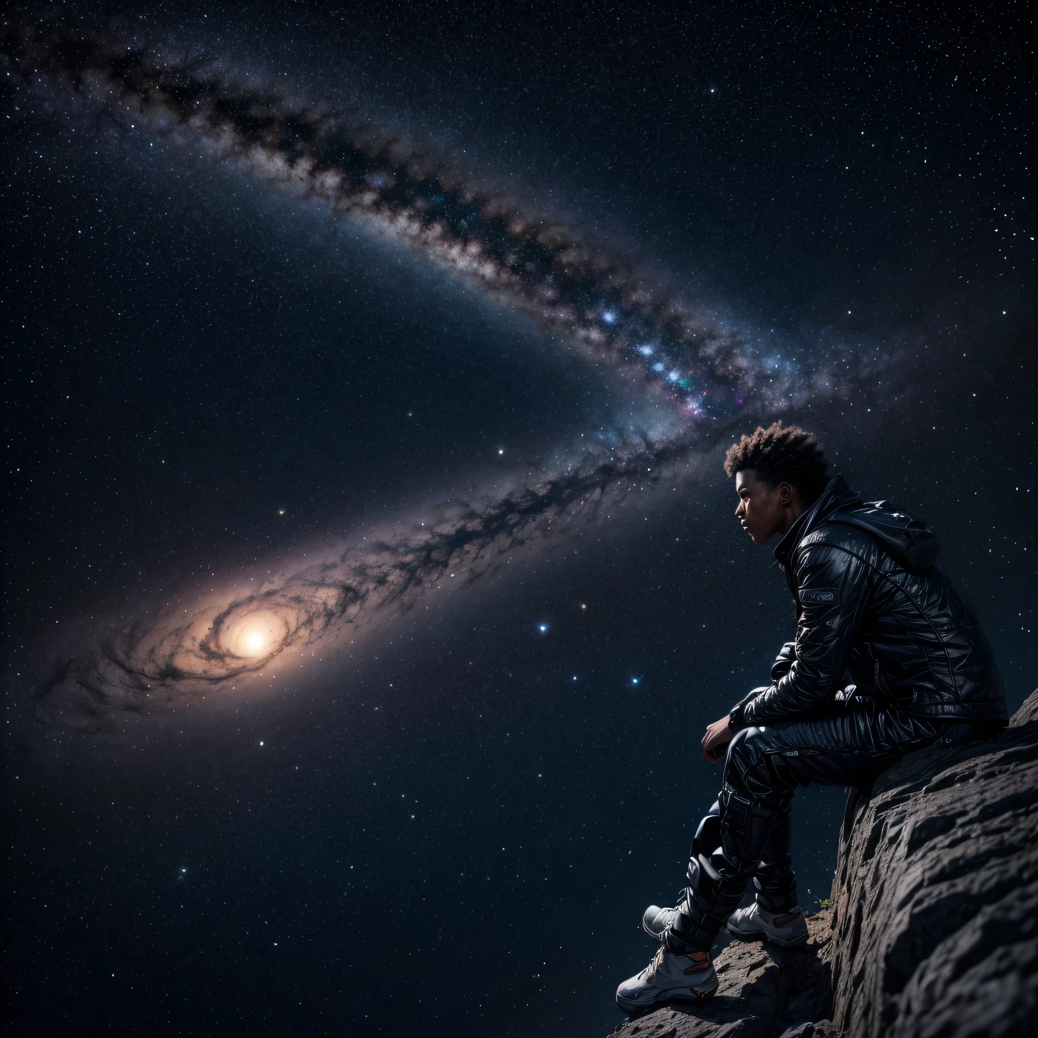 A African American an at edge of creation of the universe. 3d, hd 1:1