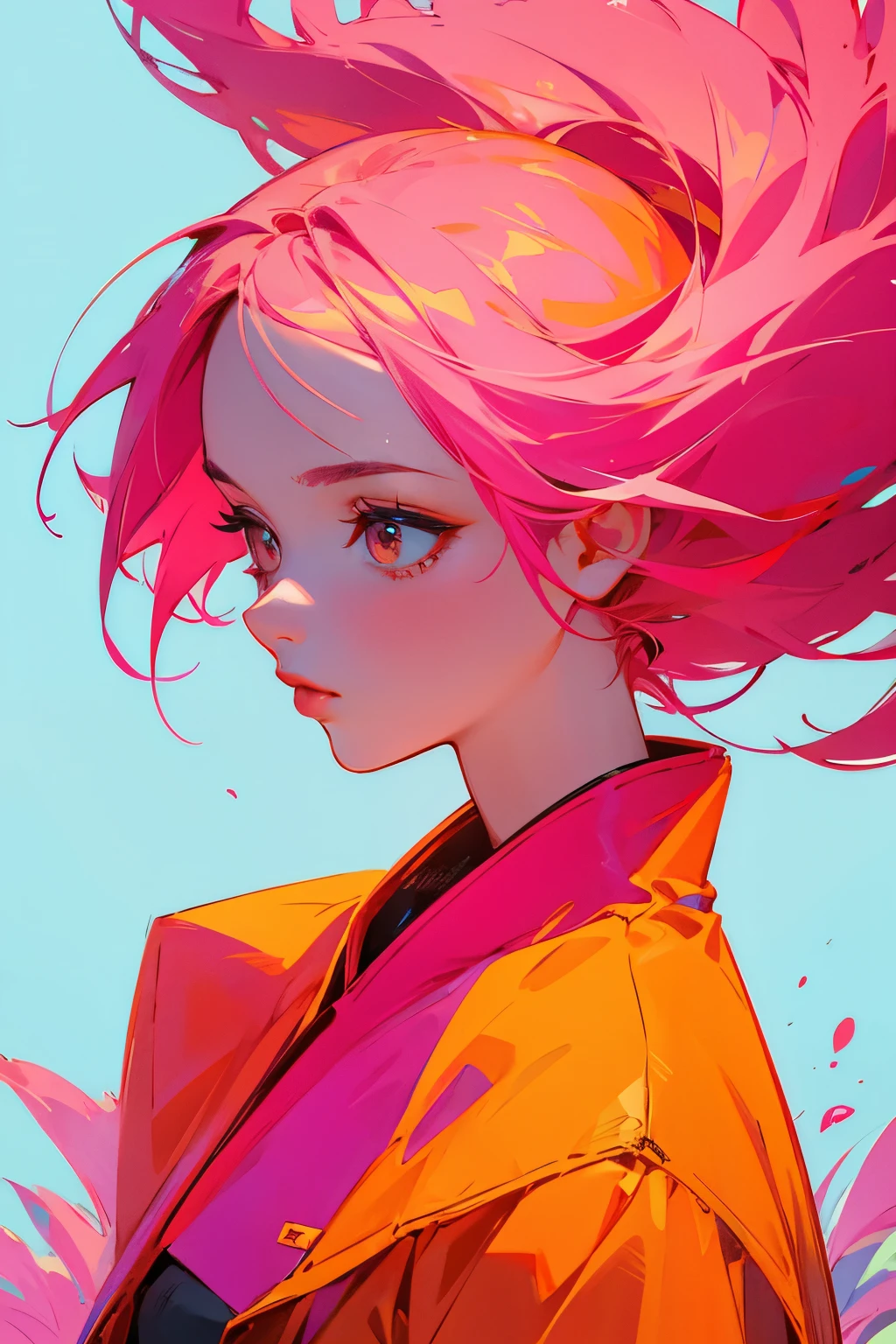 A close up of a person with pink hair and a jacket - SeaArt AI