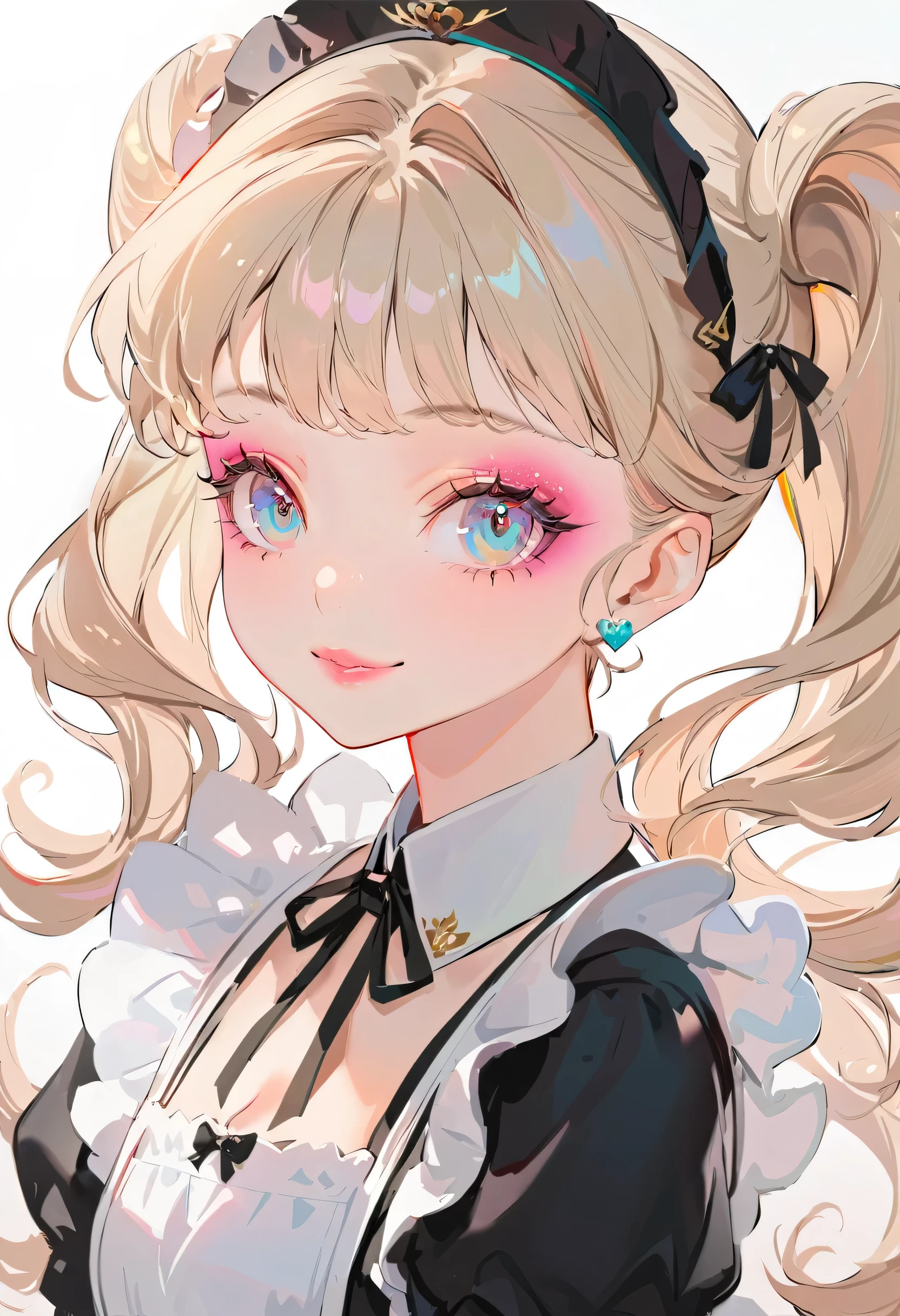 (maid:1.5),(best quality,ultra-detailed,highres:1.2),beautiful girl with exquisite makeup and flawless face, long eyelashes, detailed eyes and lips, radiant smile, soft skin, glossy hair,vibrant background, natural lighting,(The cutest girl in the world:1.5),Exquisite makeup
