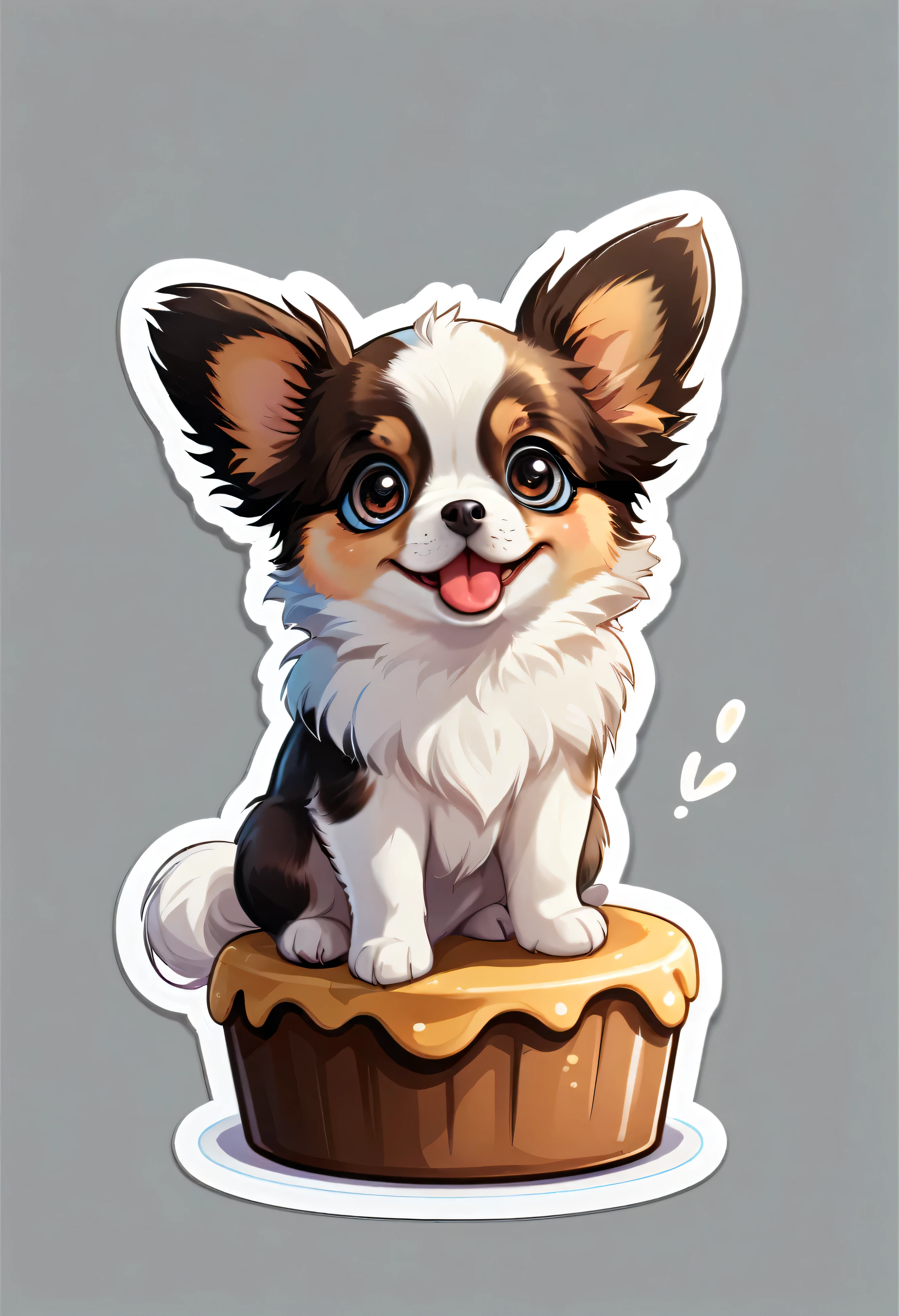 1 sticker, puppy, Papillon,  Round eyes, Cute eyes, Cute gestures, Cute expression, Simple Background