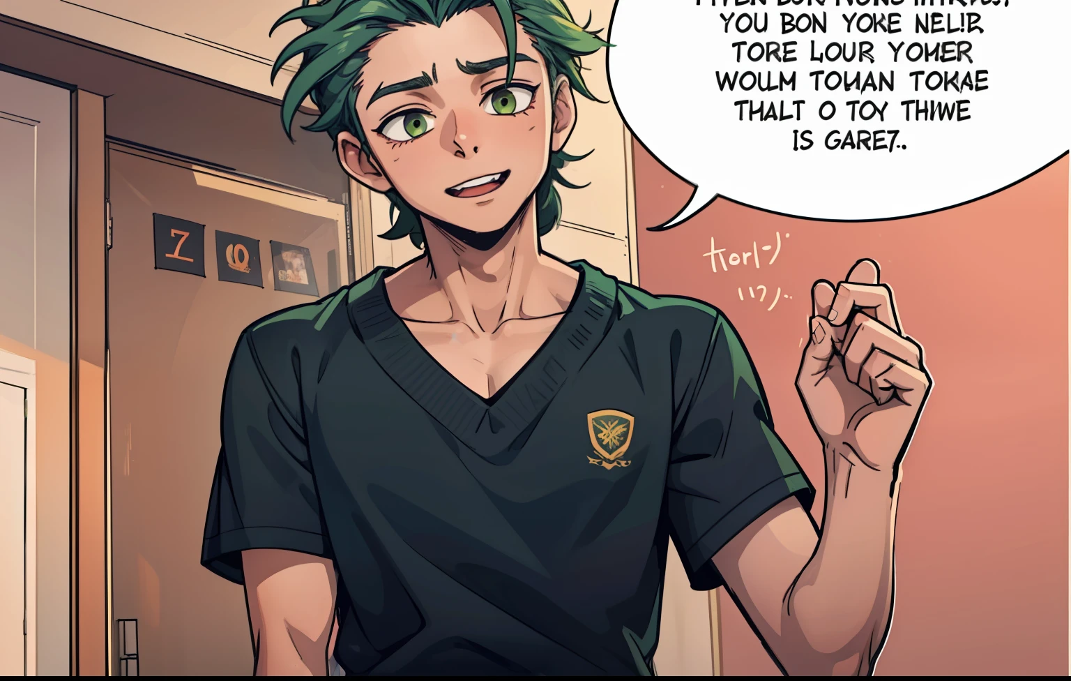 young 17 year old man is scared worried he is dressed in school clothes his hair is long straight and green