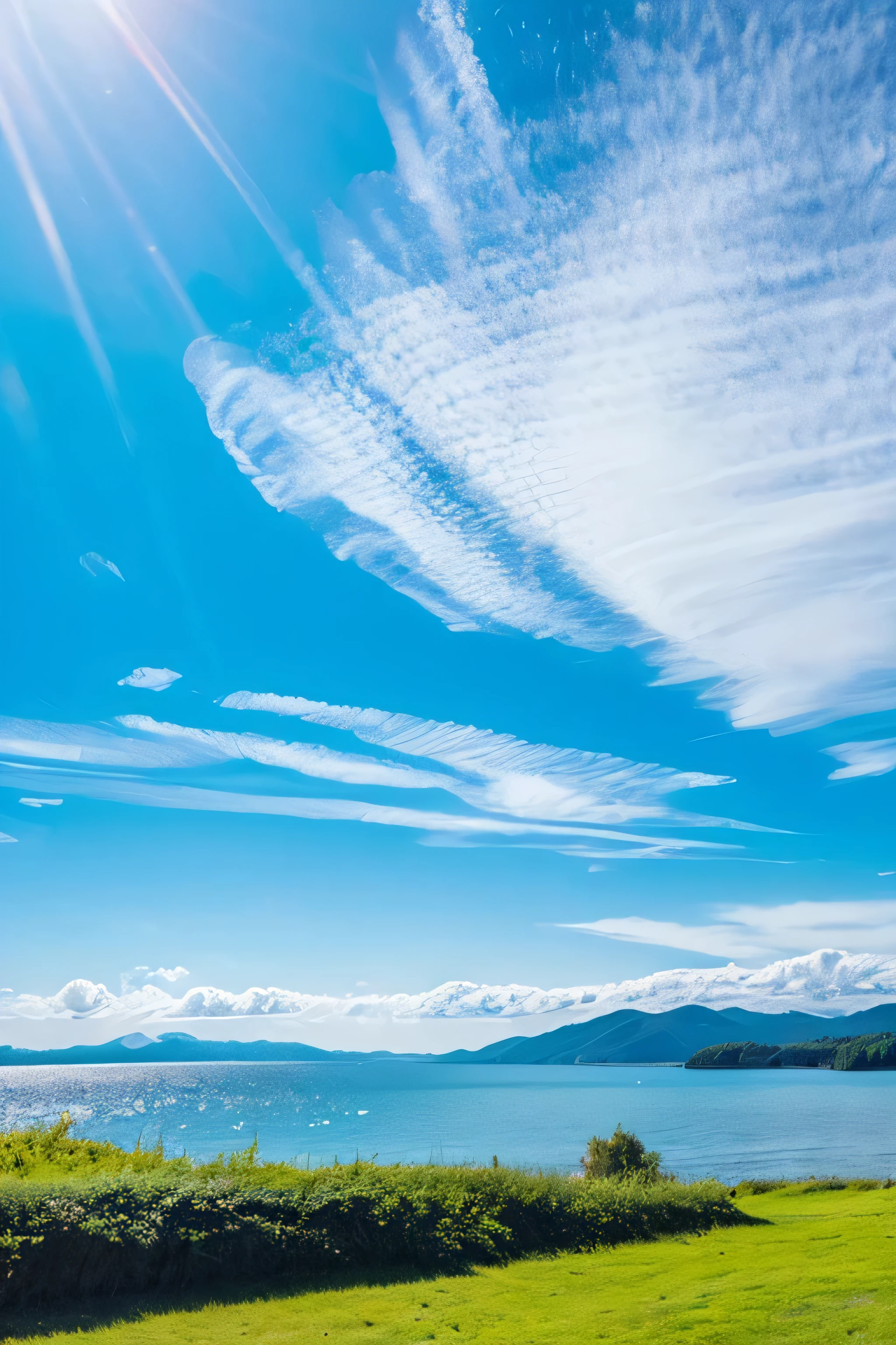 best quality,landscape,sun,Sun's light,Blue sky,good weather