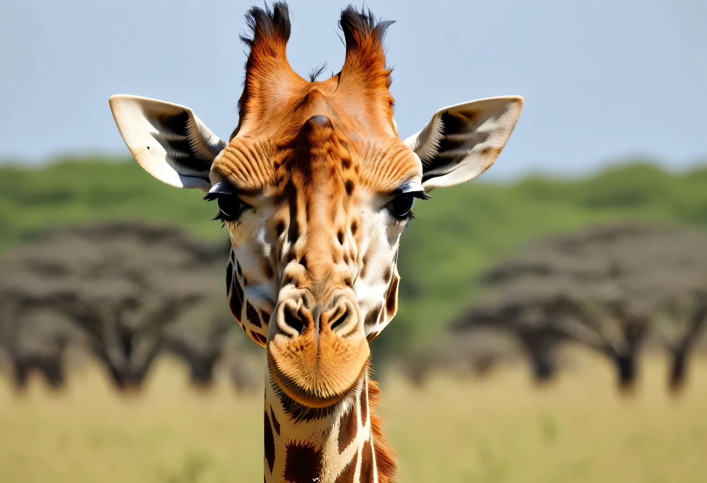 there is a giraffe, mysterious, giraffe, giraffe head and giraffe body, Enlarge, giraffes, If you look to the right, African Fractals, Be in deep thought, Close up 4k, neck Enlarge, On the African Plain