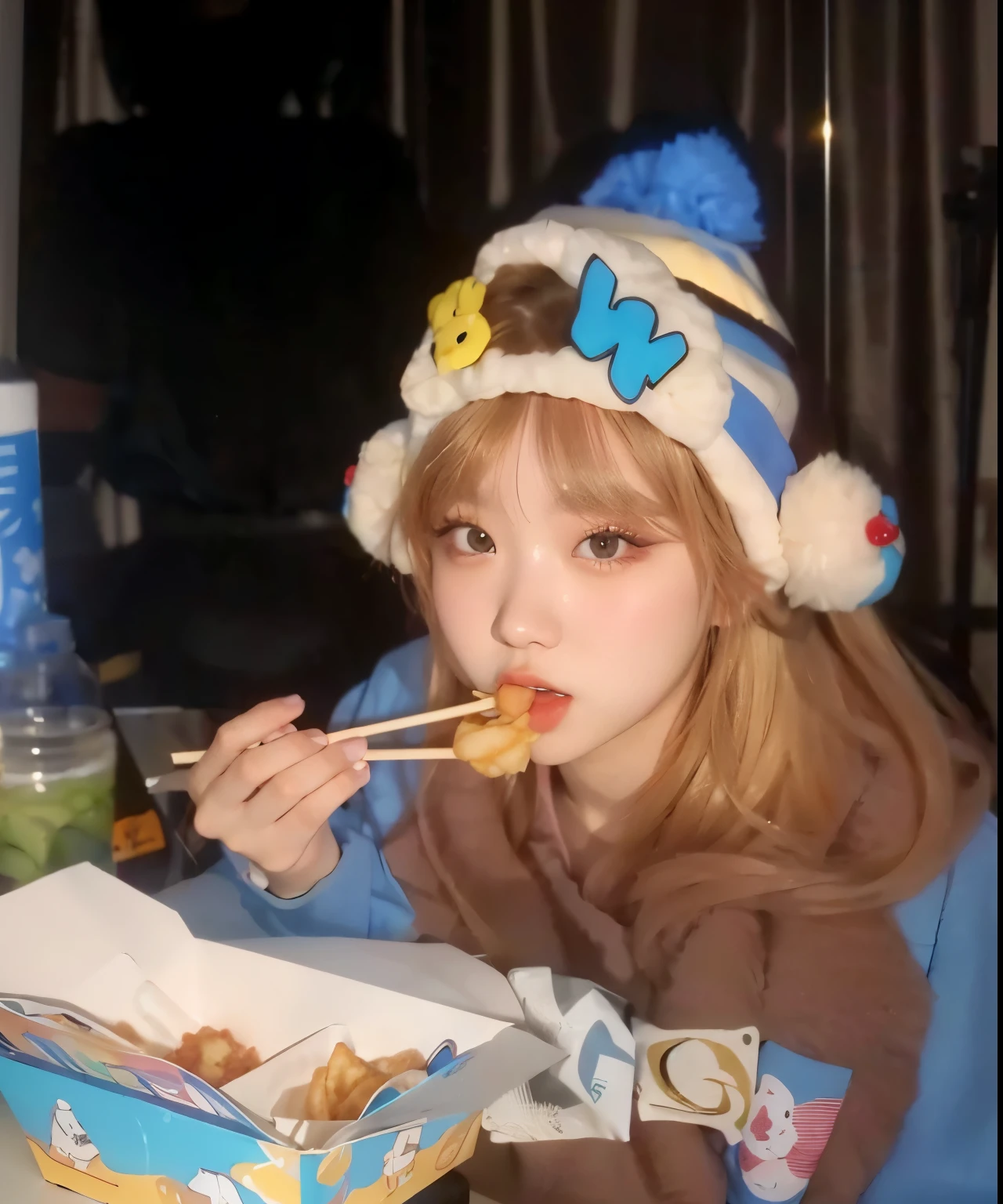 there is a girl eating a piece of food with chopsticks, taehyung comiendo papas fritas gucci, ulzzang, mukbang, chica emo comiendo panqueques, Lalisa Manoban de Blackpink, Lalisa Manobal, japanese gyaru portrait, chica anime en la vida real, y 2 k cutecore clowncore, linda chica kawaii, cristal