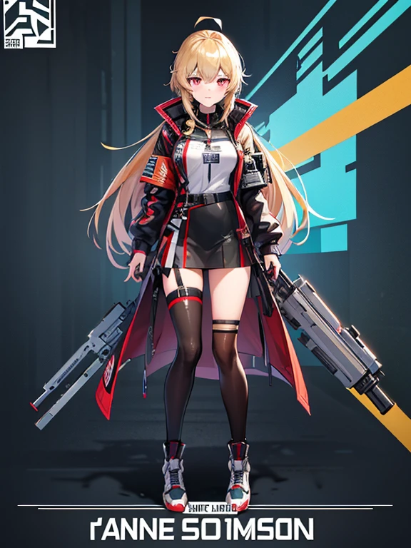 
anime - style image of a woman with a name tag on her jacket, from girls frontline, inspired by Ma Yuanyu, inspired by Sim Sa-jeong, girls frontline style, official character illustration, official character art, professional character design, single character full body, urban girl fanart, in the art style of bowater, render of april, fine details. girls frontline