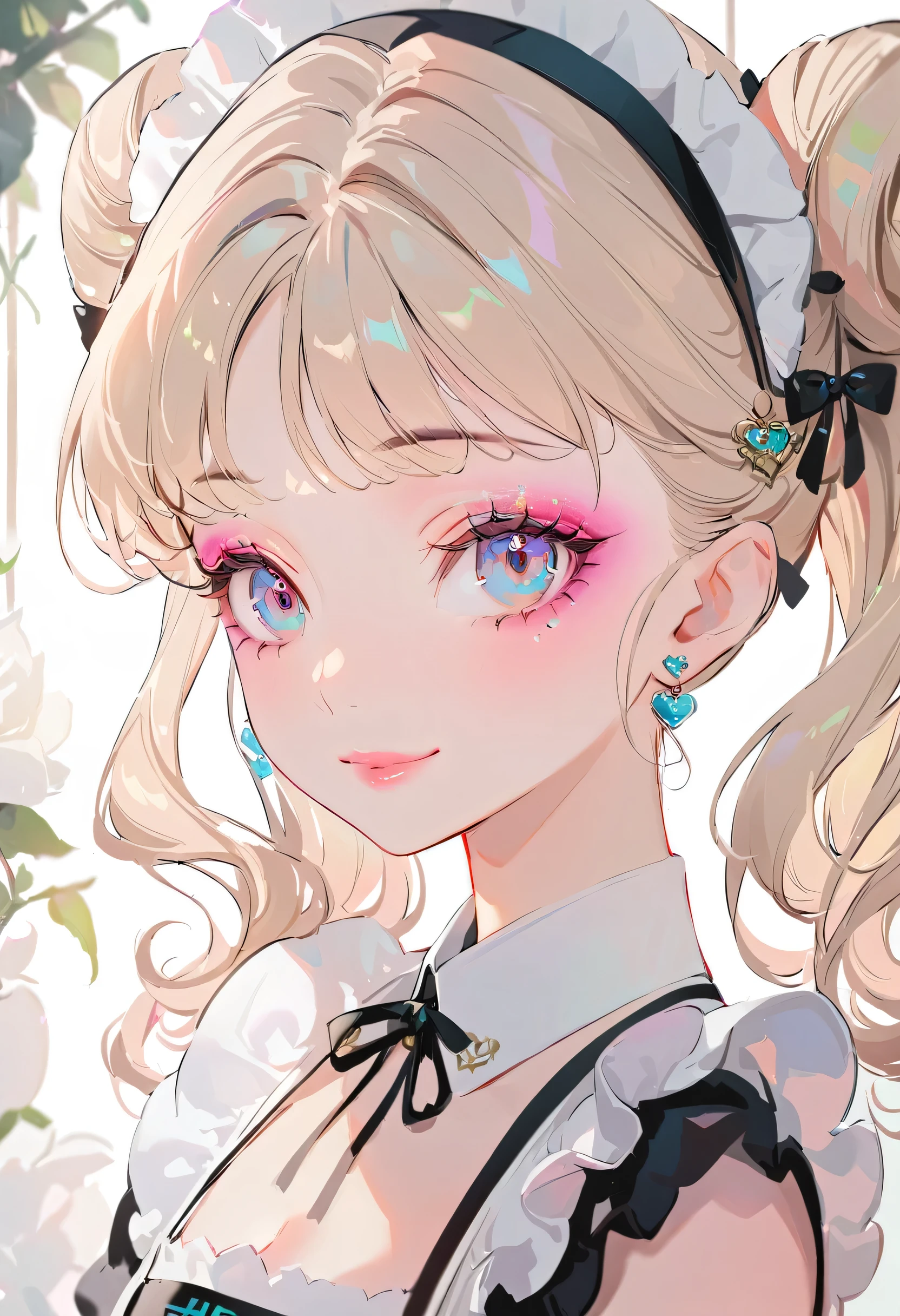 (maid:1.5),(best quality,ultra-detailed,highres:1.2),beautiful girl with exquisite makeup and flawless face, long eyelashes, detailed eyes and lips, radiant smile, soft skin, glossy hair,vibrant background, natural lighting,(The cutest girl in the world:1.5),Exquisite makeup