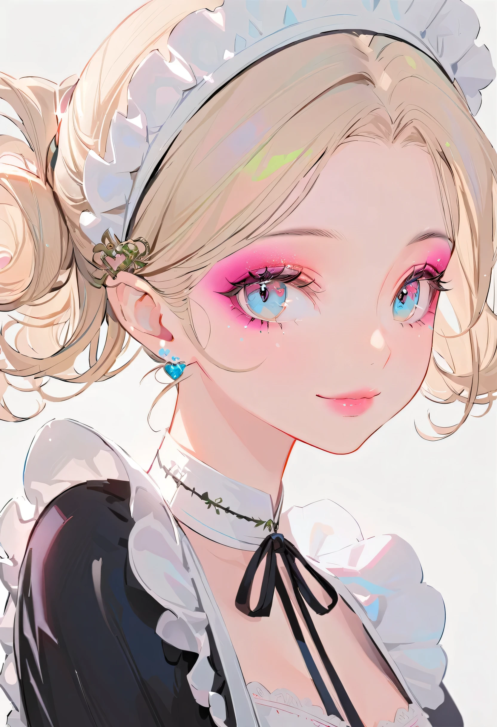 (maid:1.5),(best quality,ultra-detailed,highres:1.2),beautiful girl with exquisite makeup and flawless face, long eyelashes, detailed eyes and lips, radiant smile, soft skin, glossy hair,vibrant background, natural lighting,(The cutest girl in the world:1.5),Exquisite makeup