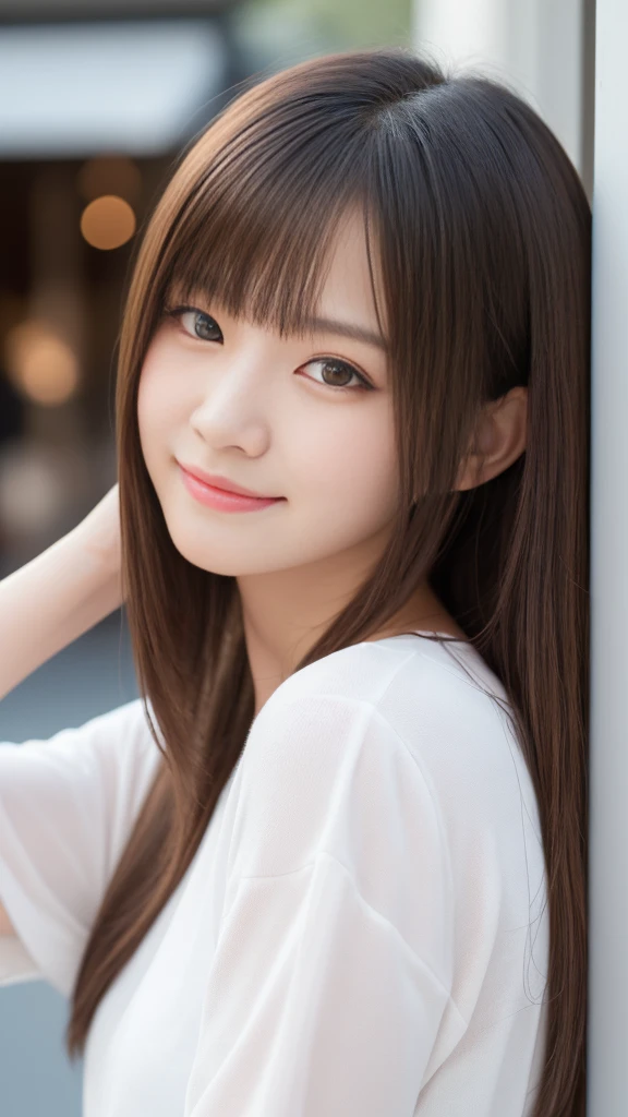 (best quality,4k,8k,highres,masterpiece:1.2),ultra-detailed,realistic,photorealistic:1.37,japanese girl acting cute,little smile,teen,beautiful detailed eyes,eyelashes,pants,tokyo city,summer,half body focus