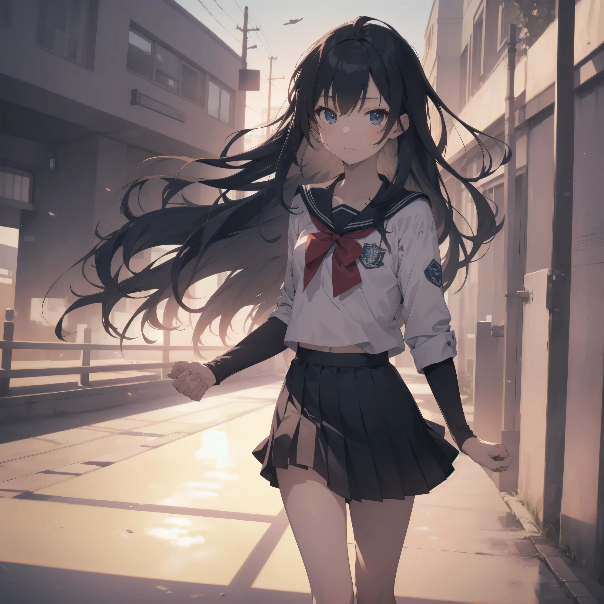 ultra-absurdres-Top quality by artist God, ultra-detailed, high resolution, anime moe artstyle, best anime 8k konachan wallpaper, pixiv contest winner, pool:2810, perfect anatomy,break, 1girl, (Please draw a girl walking sleepily to school alone. )break,(Solo,little female, 13-year-old:1.3),Full limbs, complete fingers,a junior high school student, (very short hair), short cut, flat chest, , small butt, small black eyes, beautiful detailed eyes, well-proportioned iris and pupils, expressive eyes, highres detailed hair, soft expression, salor school_uniform, sailor collar, serahuku, bow, pleated skirt,(Detailed Lighting), (Detailed background), in the School commute route. break,super detailed skin, Best cinematic lighting powered by famous artist, 8k,beauty illustration,photoshop_(medium),very aesthetic,break,((artist:slugbox )), artist:clamp ,artist:carnelian ,artist:kantoku ,

