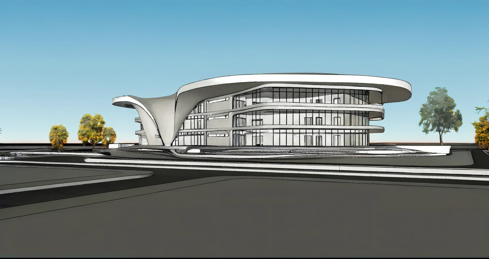 African architectural project in the middle of the city  (foto realista) (Zaha Hadid) for a very detailed reinforced concrete building , incorporating African symbolic elements into the sunset, with a design that seeks a unique fusion between the modernity of the structure and the cultural richness of the continent, standing out for its photo-realistic representation. Cidade realista muito detalhada. Very detailed vegetation. Carros e pessoas muito detalhados, nuvens e por do sol (Zaha Hadid) foto muito detalhada 
