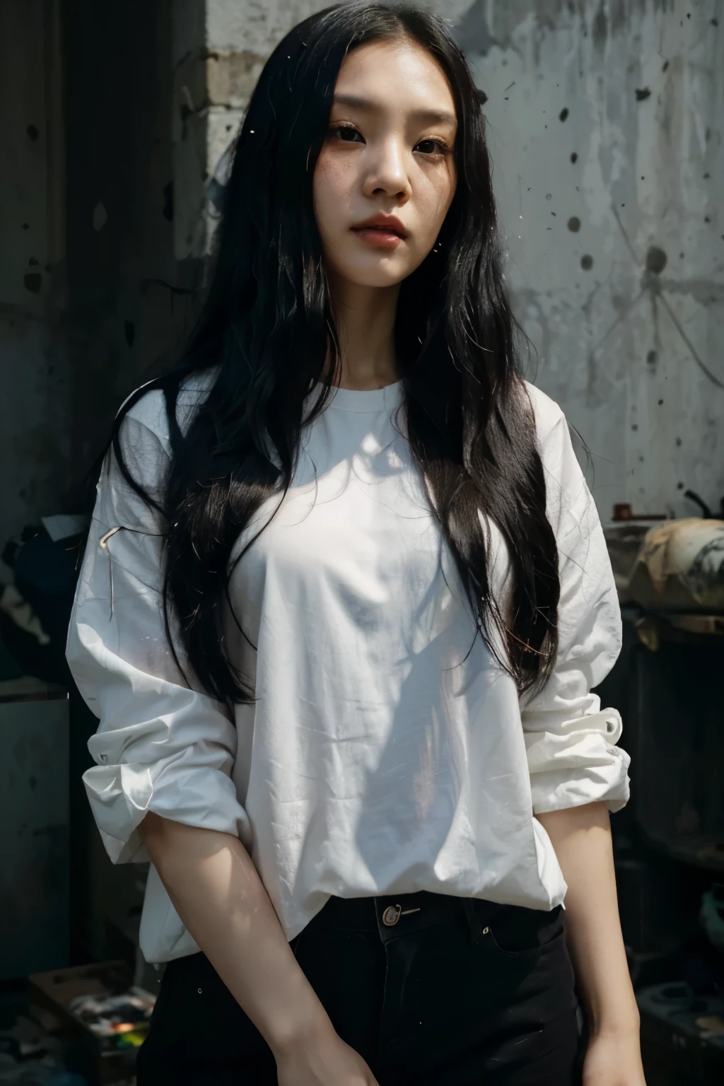image of a woman with long black hair and a white shirt, painting by Wu Bin, Tumblr, neoism, Yoo Lee Ji-eun as a supervillain, sha xi, Minchen Shen, she looks like a mix of grime, ruan EUA beautiful!, Luji, Xintung Chen, Young Angel Wang, Lulu Chen, EUA