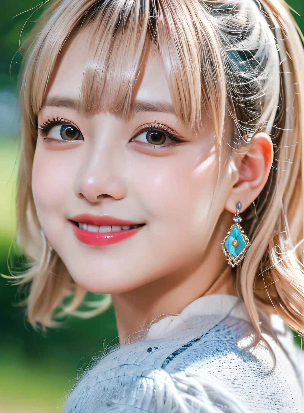 (RAW Photos, 最high quality), (Realistic, photo-Realistic:1.3), 最high quality ,masterpiece, (Facing forward、Symmetrical face), ((Big Ass, Big Breasts)), (beautiful girl), Vivid pink lipstick, Colorful Makeup, Long eyelashes, Earrings, Applying eyeliner, Fair skin, Pink Hair、(cute), (Detailed face), Big Eyes、 Detailed Iris, 8K Ultra HD, Digital SLR, Soft lighting, high quality, Beautifully detailed nose,, Realistic face, Pink Cat, A light smile, (Very detailed face: 1.5),  最high quality, Super detailed, masterpiece, In detail, 8k wallpaper, Pixie Cut