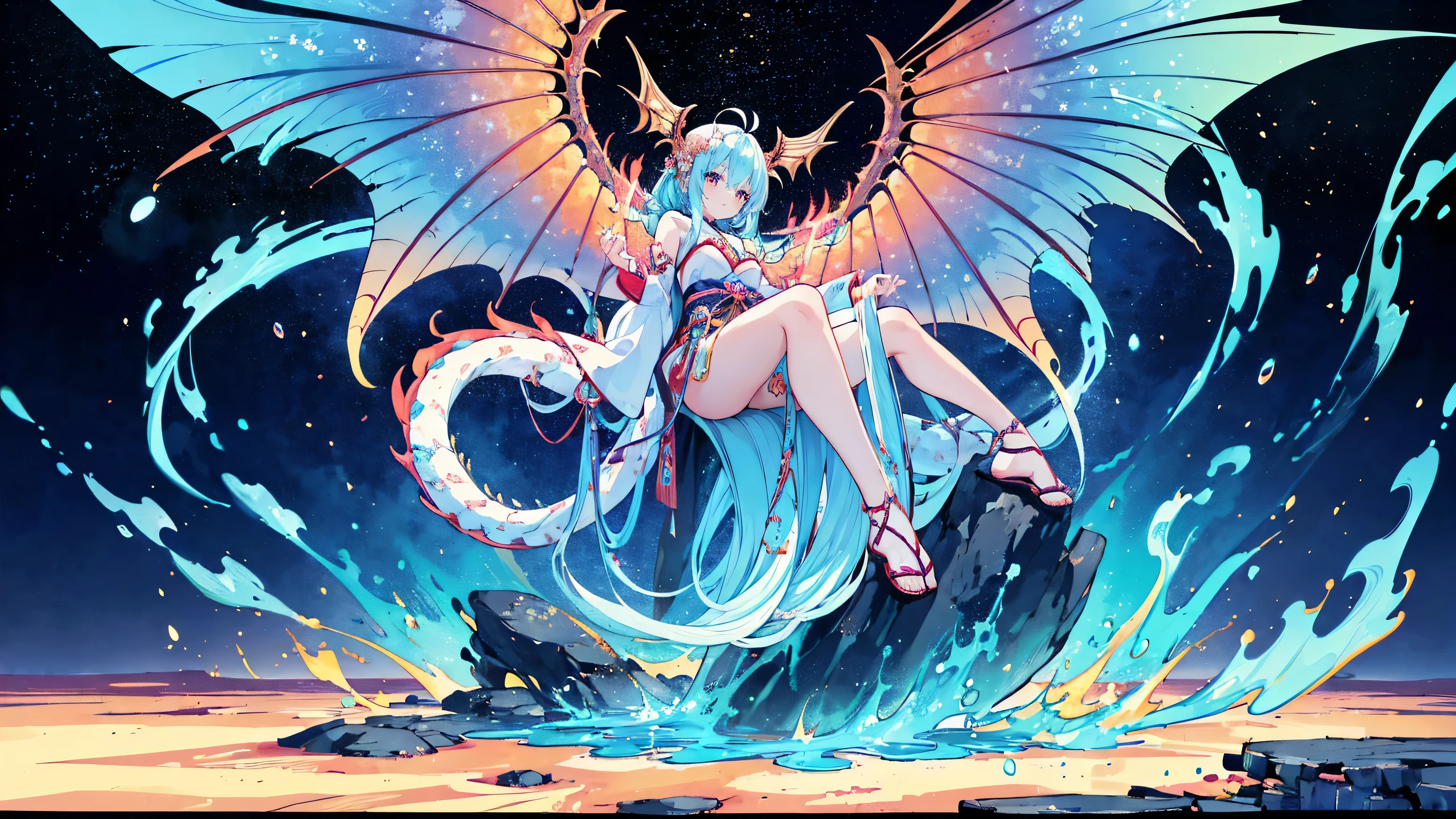 8K masterpiece, highest quality, highest quality, Official Art, (Beauty and aesthetics: 1.3), Very detailed, (Fractal Art: 1.3), colorful, Flame and the Japanese Dragon, Serpentine body, nail, cyan and 1 Woman, Hanwomen's Media, Japanese Clothing, cyan,(),Naked,