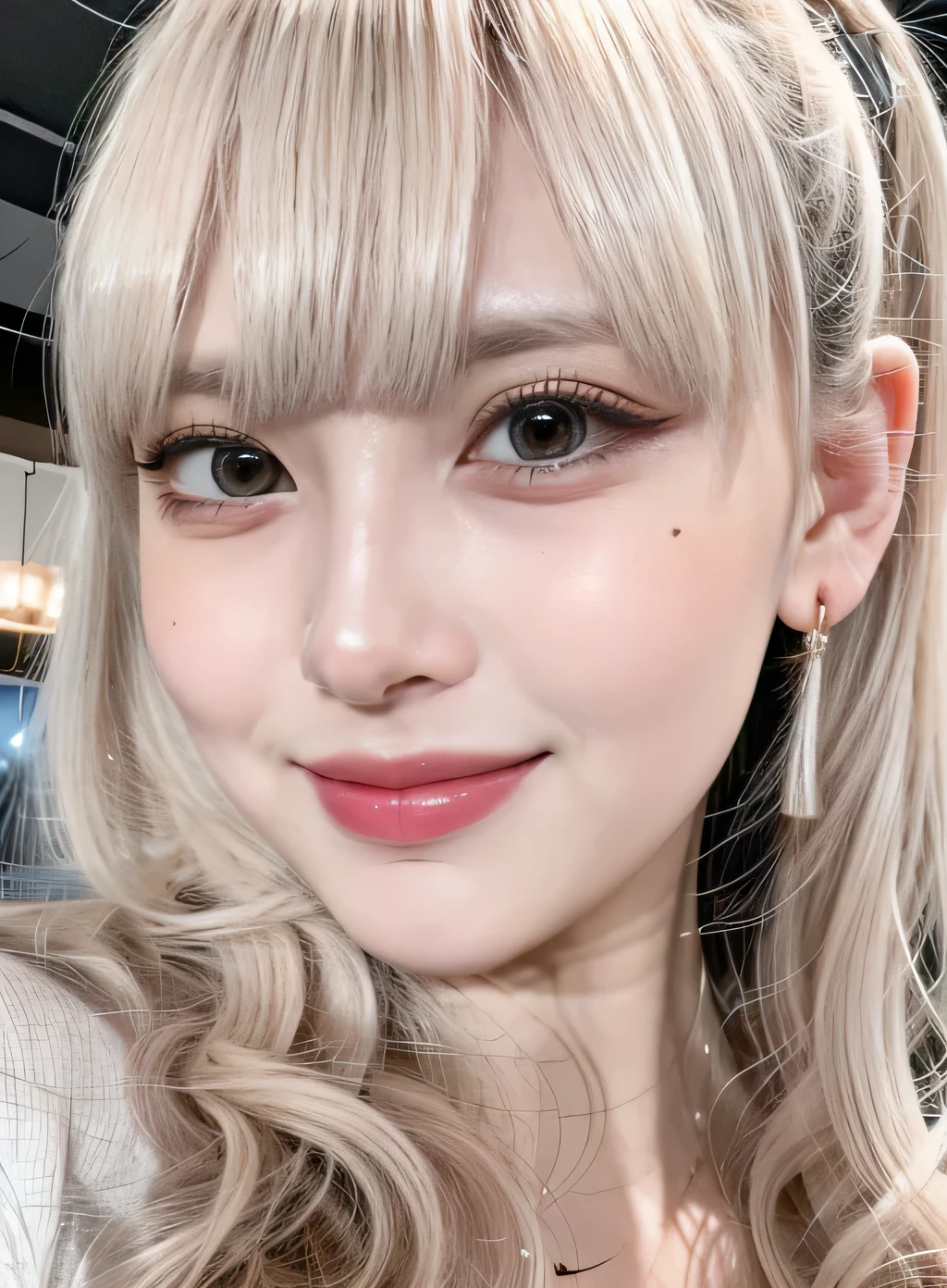 (RAW Photos, 最high quality), (Realistic, photo-Realistic:1.3), 最high quality ,masterpiece, (Frontal symmetrical face), ((Big Ass, Big Breasts)), (beautiful girl), Pink lipstick, Colorful Makeup, Long eyelashes, Earrings, Applying eyeliner, Fair skin, Blonde Hair,(cute), (Detailed face), Fine grain, Detailed Iris, 8K Ultra HD, Digital SLR, Soft lighting, high quality, Film Grain, beautiful Fine grain, Beautifully detailed nose, Vagina Detail, Realistic face, Pink Cat, A light smile, (Very detailed face: 1.5),  最high quality, Super detailed, masterpiece, In detail, Superior, 8k wallpaper, Pixie Cut