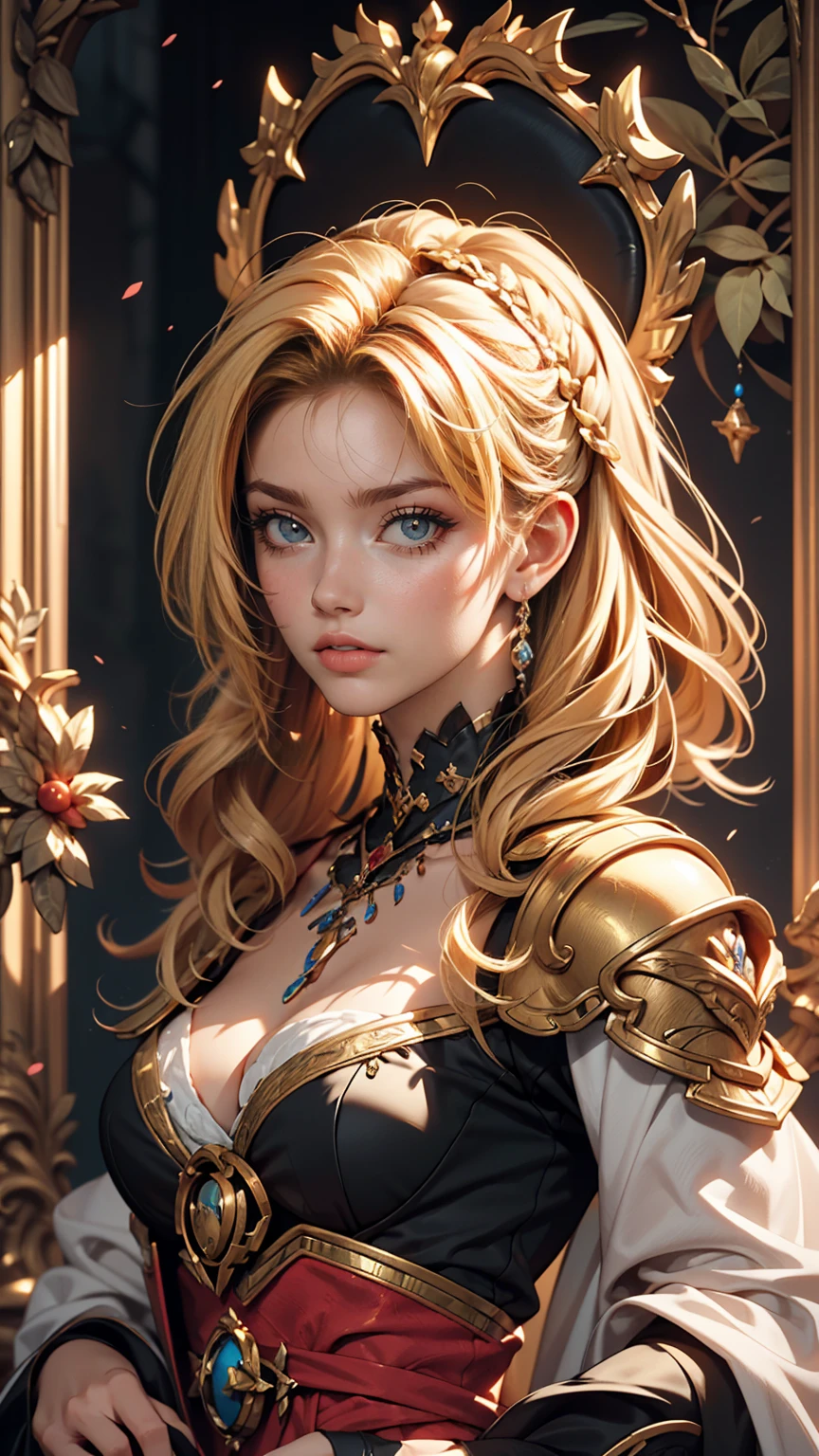 Woman with long blonde hair holding a mobile phone, Magali Villeneuveに触発されて, fantasy art portraits, Fantasy Portrait art, detailed matte Fantasy Portrait, Alice x. open, Fantasy Portrait, epic fantasy art portraits, beautiful fantasy art portraits, Magali Villeneuve」, グラフィックアーティスト Magali Villeneuve, fantasy genre portrait, Epic fantasy digital art style