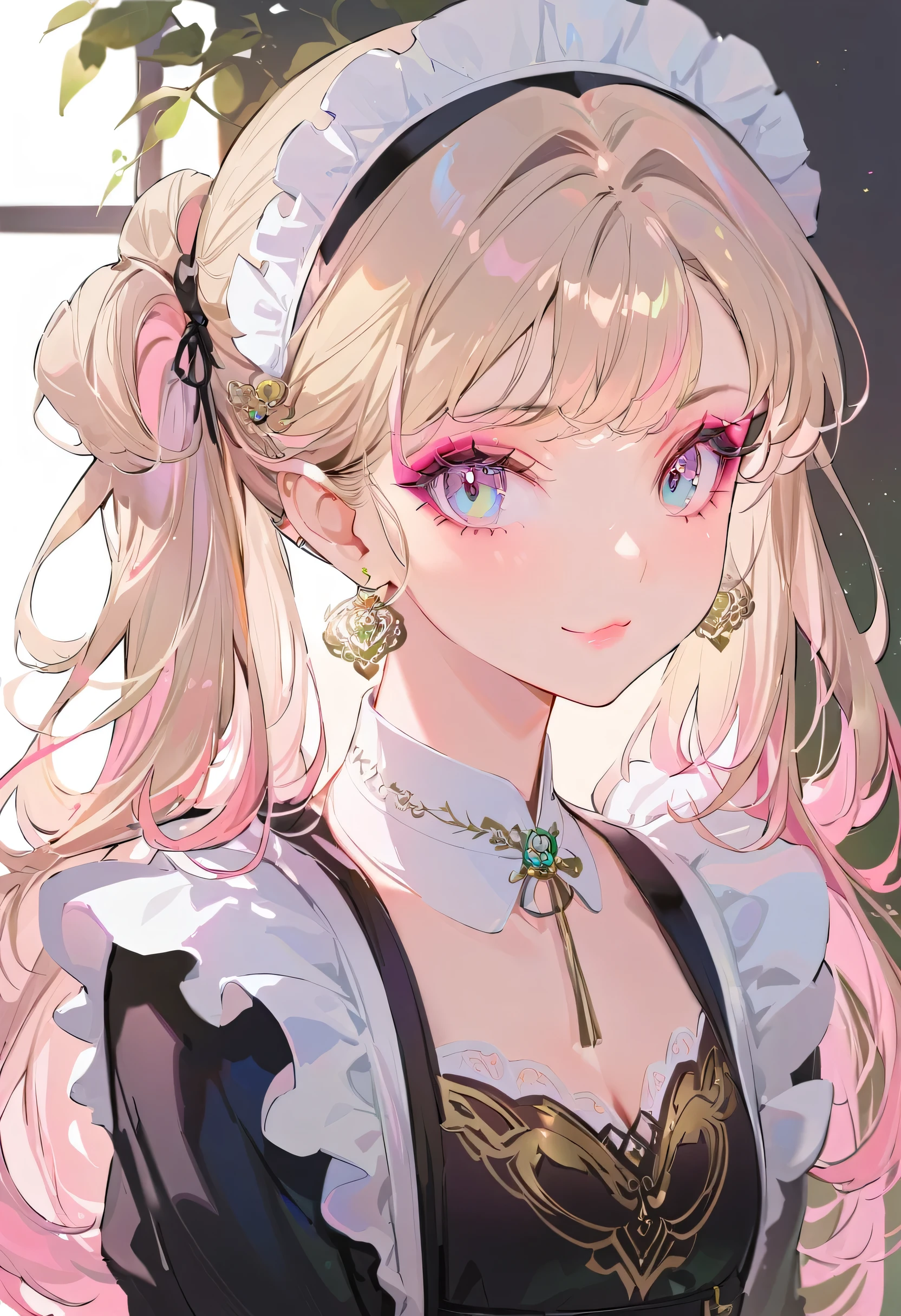 (maid:1.5),(best quality,ultra-detailed,highres:1.2),beautiful girl with flawless face,very_long eyelashes, detailed lips, radiant smile, soft skin, glossy hair,vibrant background, natural lighting,The cutest girl in the world,Exquisite makeup,Pout