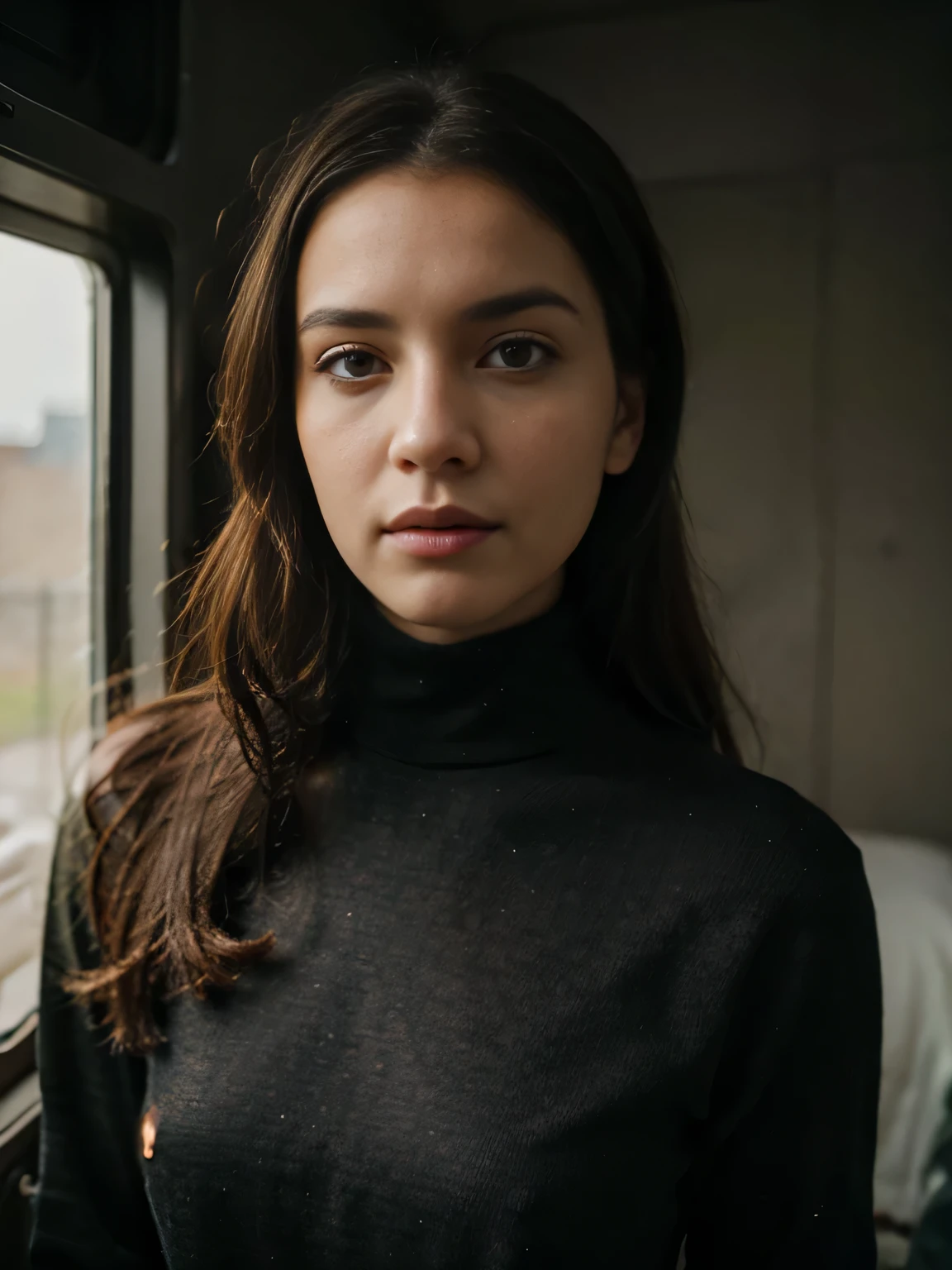 A stunning intricate full color portrait of (sks woman:1), wearing a black turtleneck, epic character composition, by ilya kuvshinov, alessio albi, nina masic, sharp focus, natural lighting, subsurface scattering, f2, 35mm, film grain,