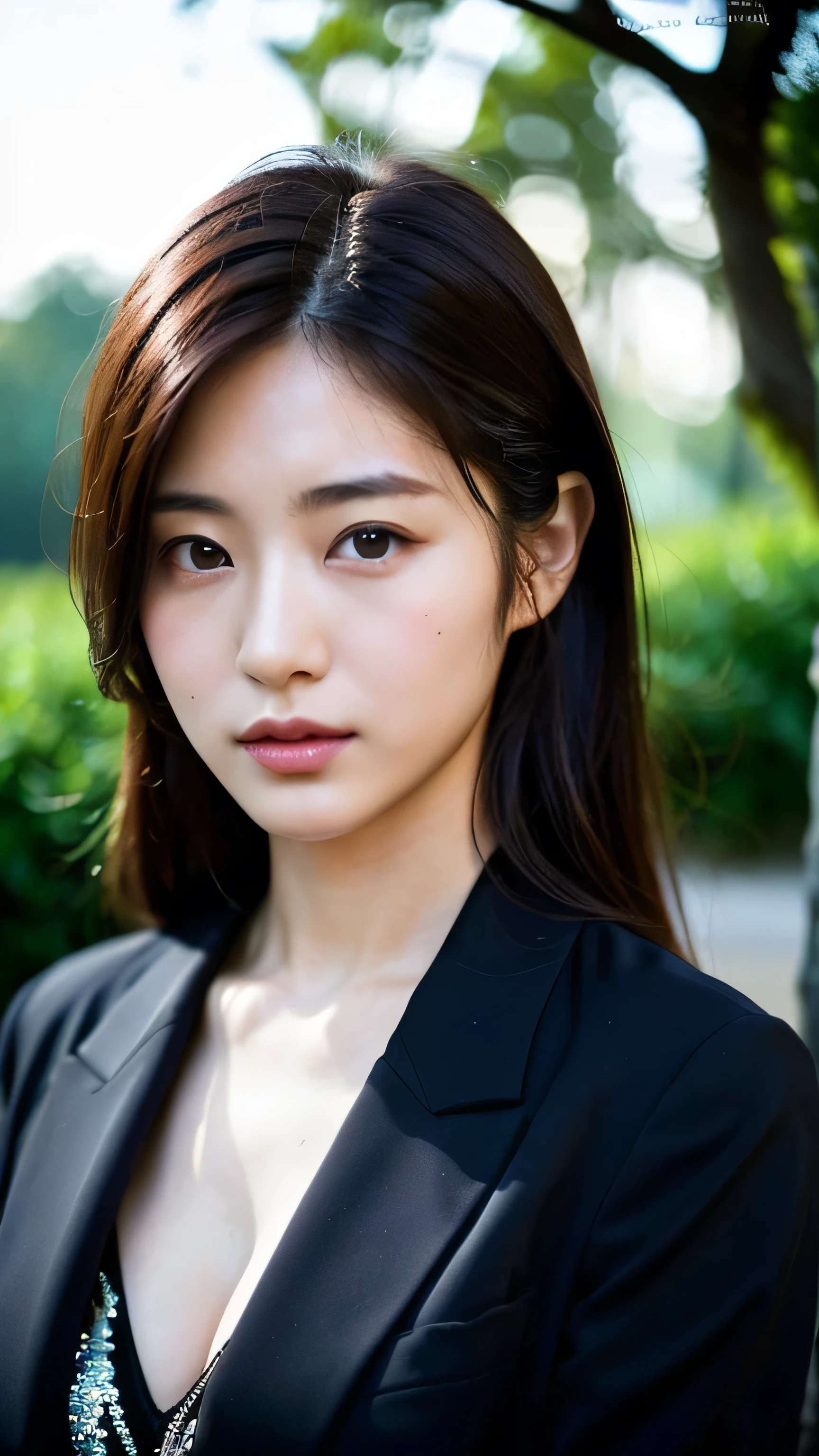 (highest quality, 8k, 32k, masterpiece, Ultra-high resolution:1.2),Beautiful Japanese Women Photos,(Detailed face:1.1), Simple black suit, View Viewer