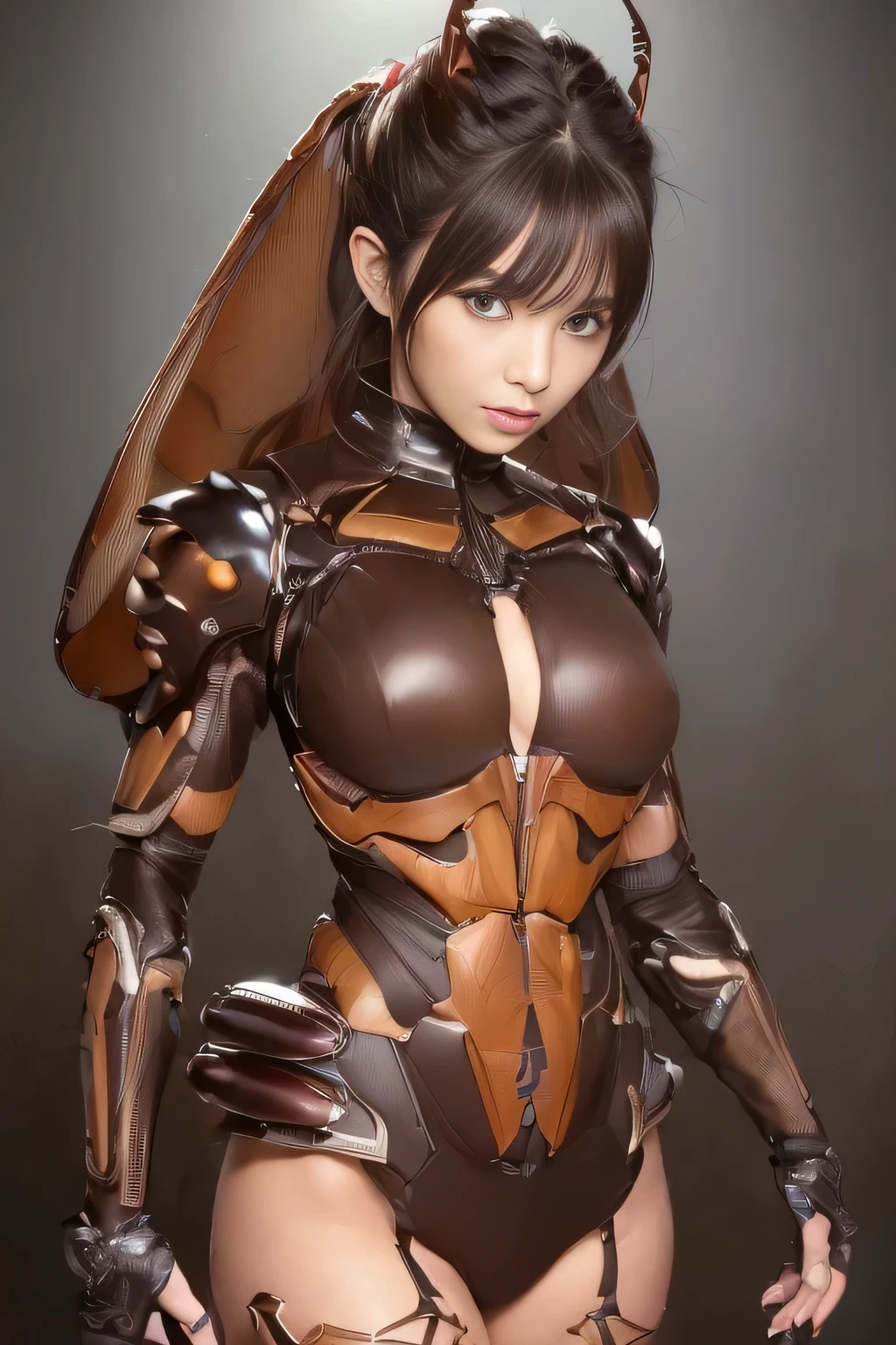 (high resolution,masterpiece,best quality,extremely detailed CG, anime, official art:1.4), realistic, photo, amazing fine details, all intricate, gloss and shiny,awesome many layers, 8k wall paper, 3d, sketch, kawaii, illustration,( solo:1.4), perfect female proportion,villainess, (fusion of dark brown cockroach and lady:1.4), (brown cockroach form lady:1.2), (brown cockroach lady:1.2), (fusion:1.2), (solo:1.4), (evil smile:1.2), muscular, abs, (cockroach brown exoskeleton bio insect suit:1.4), (cockroach brown exoskeleton bio insect armor:1.2), (brown transparency cockroach wing:1.4), (brown cockroach antennae:1.3),